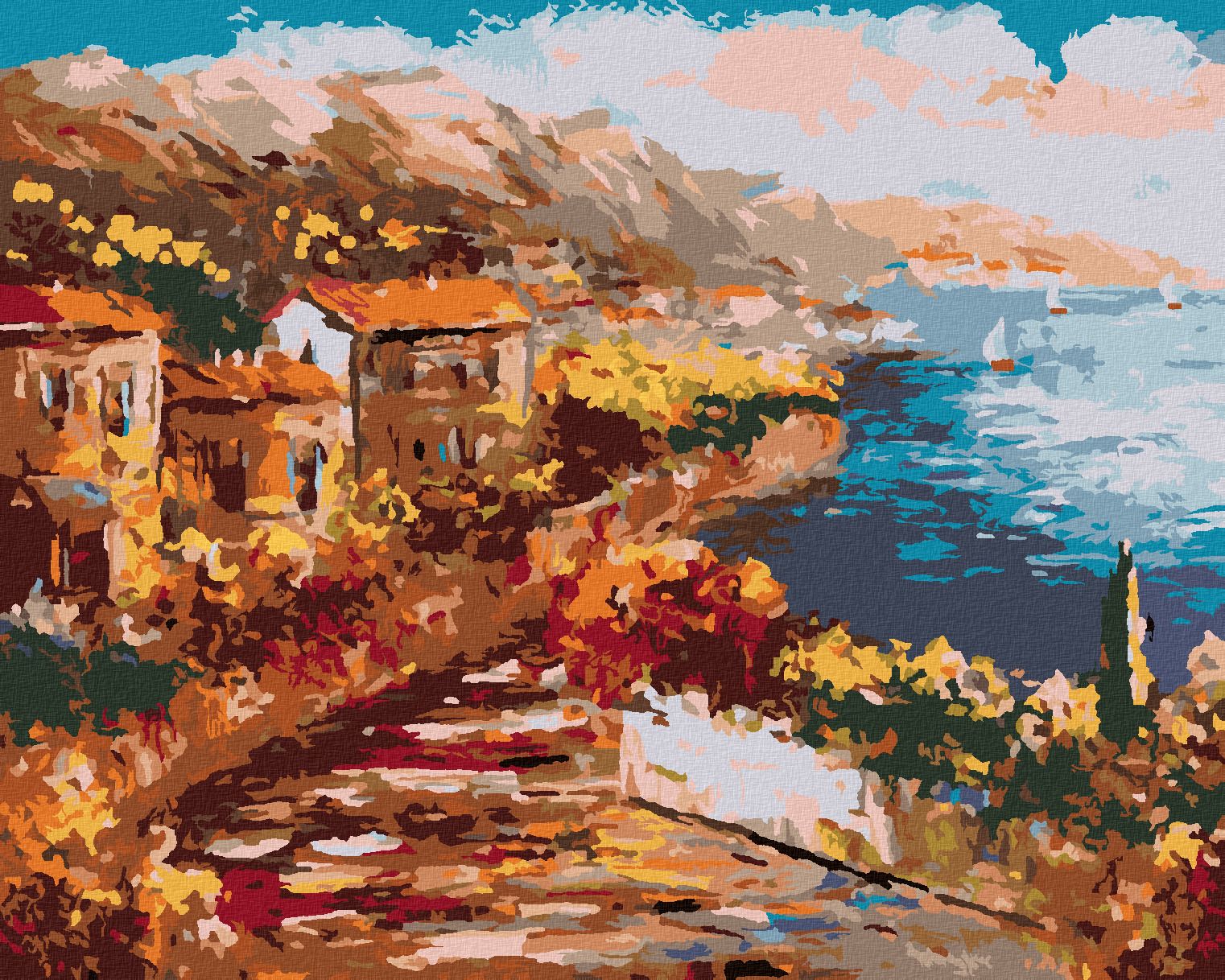 zuty Malování podle čísel - VÝHLED Z ŘECKÉHO PŘISTAVU - Rozměr: 40x50 cm, Rámování: Varianta: vypnuté plátno na rám - obrázek 1