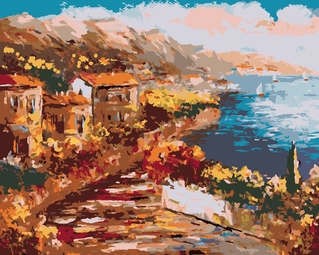 zuty Malování podle čísel - VÝHLED Z ŘECKÉHO PŘISTAVU - Rozměr: 40x50 cm, Rámování: Varianta: vypnuté plátno na rám - obrázek 4