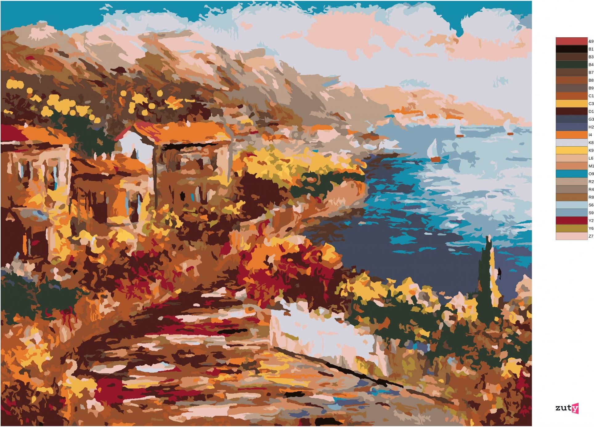 zuty Malování podle čísel - VÝHLED Z ŘECKÉHO PŘISTAVU - Rozměr: 40x50 cm, Rámování: Varianta: vypnuté plátno na rám - obrázek 6