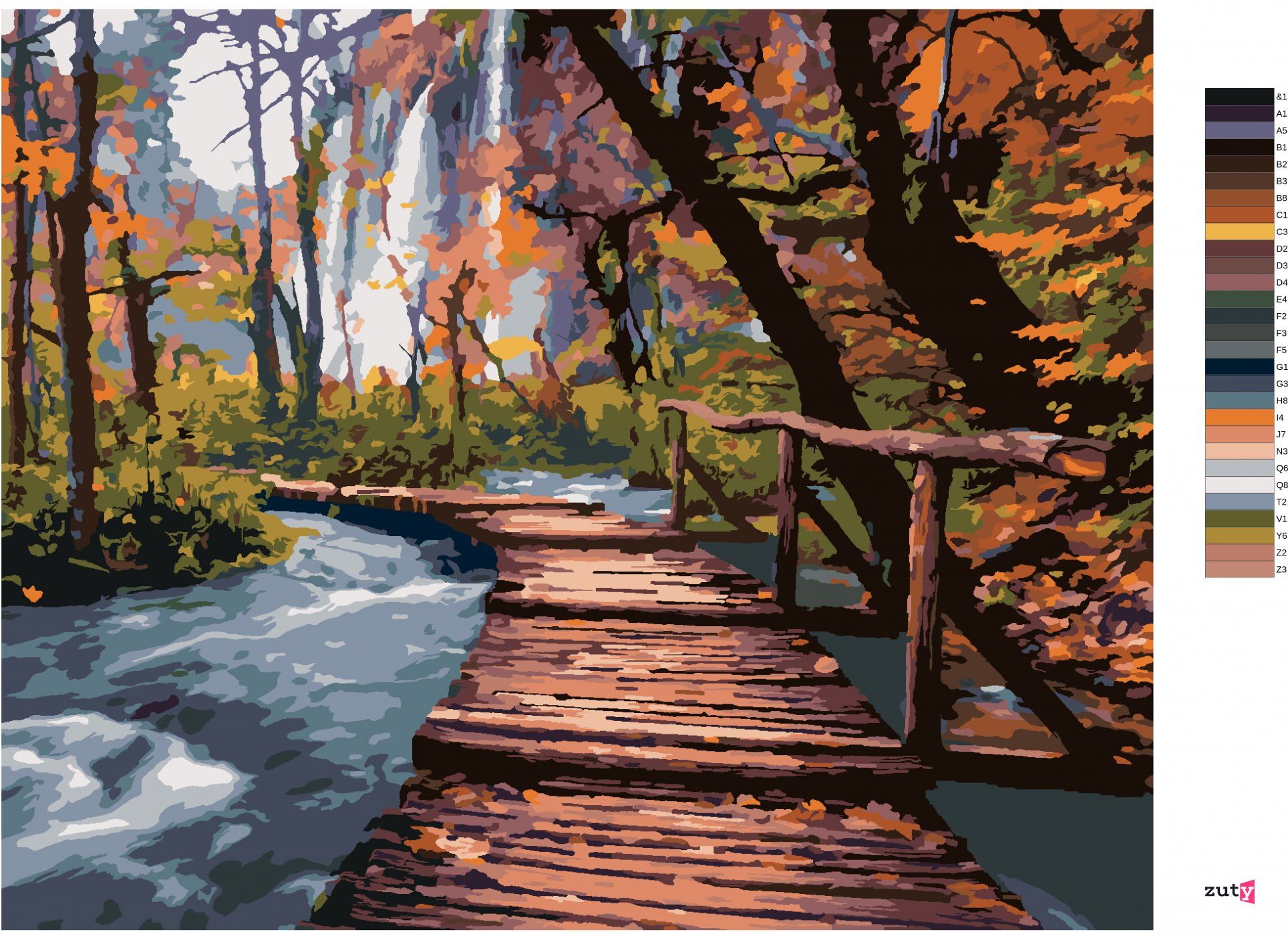 zuty Malování podle čísel - DŘEVĚNÁ PROMENÁDA V PARKU - Rozměr: 40x50 cm, Rámování: Varianta: bez rámu a bez vypnutí plátna - obrázek 5