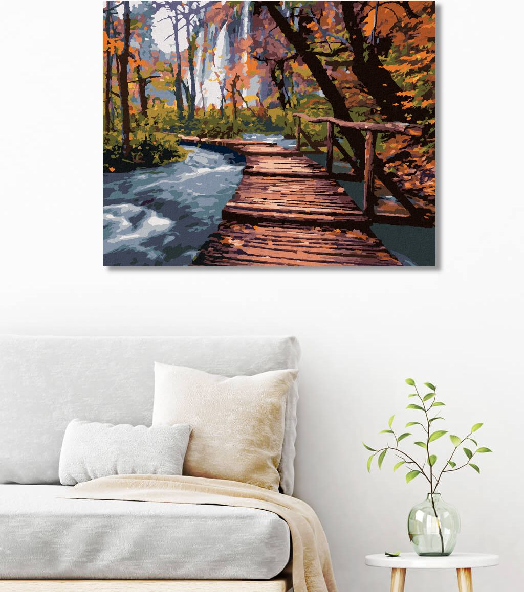 zuty Malování podle čísel - DŘEVĚNÁ PROMENÁDA V PARKU - Rozměr: 40x50 cm, Rámování: Varianta: vypnuté plátno na rám - obrázek 2