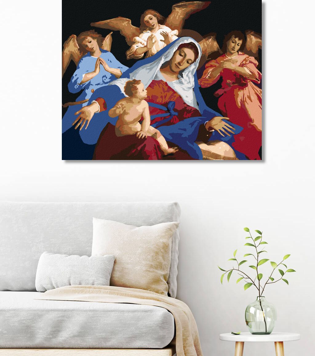 zuty Malování podle čísel - MARIE A JEŽÍŠ A ANDĚLÉ - Rozměr: 40x50 cm, Rámování: Varianta: bez rámu a bez vypnutí plátna - obrázek 4