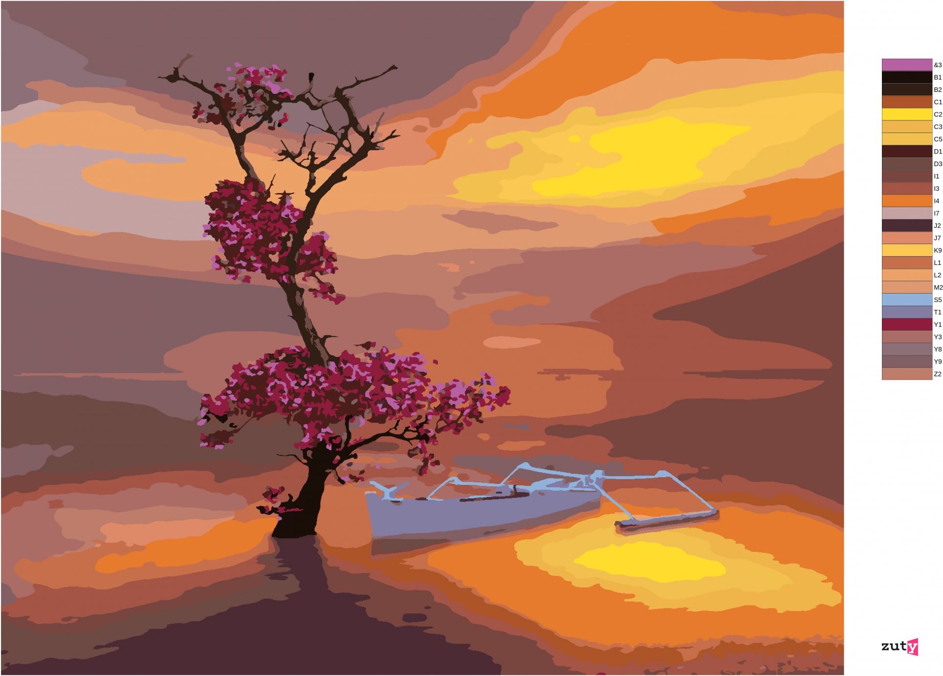 zuty Malování podle čísel - LOĎKA S NÁDHERNĚ KVETOUCÍM STROMEM - Rozměr: 40x50 cm, Rámování: Varianta: bez rámu a bez vypnutí plátna - obrázek 10