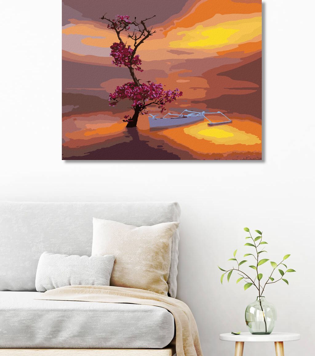 zuty Malování podle čísel - LOĎKA S NÁDHERNĚ KVETOUCÍM STROMEM - Rozměr: 40x50 cm, Rámování: Varianta: vypnuté plátno na rám - obrázek 6