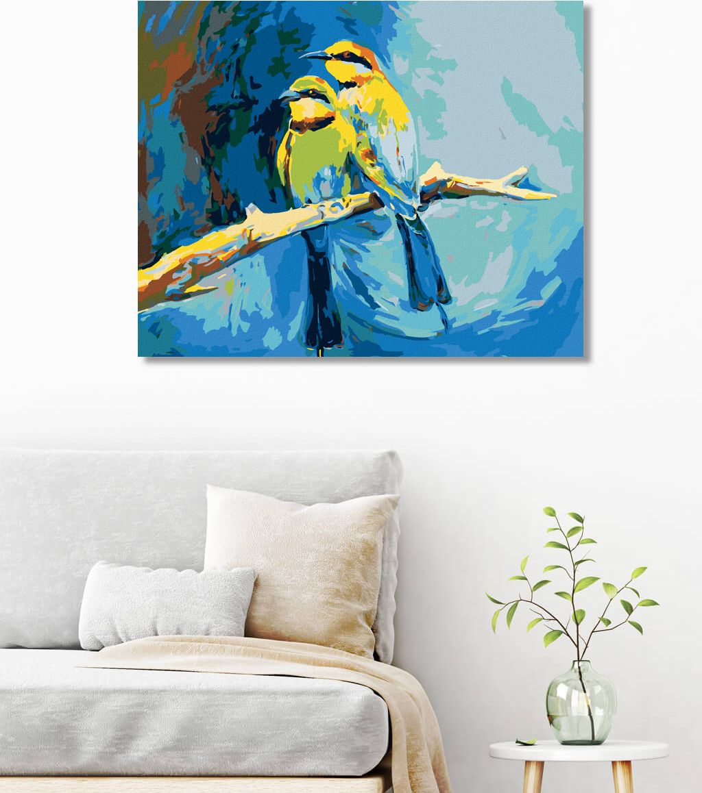 zuty Malování podle čísel - BAREVNÍ PTÁČCI NA MODRÉM POZADÍ - Rozměr: 40x50 cm, Rámování: Varianta: bez rámu a bez vypnutí plátna - obrázek 5