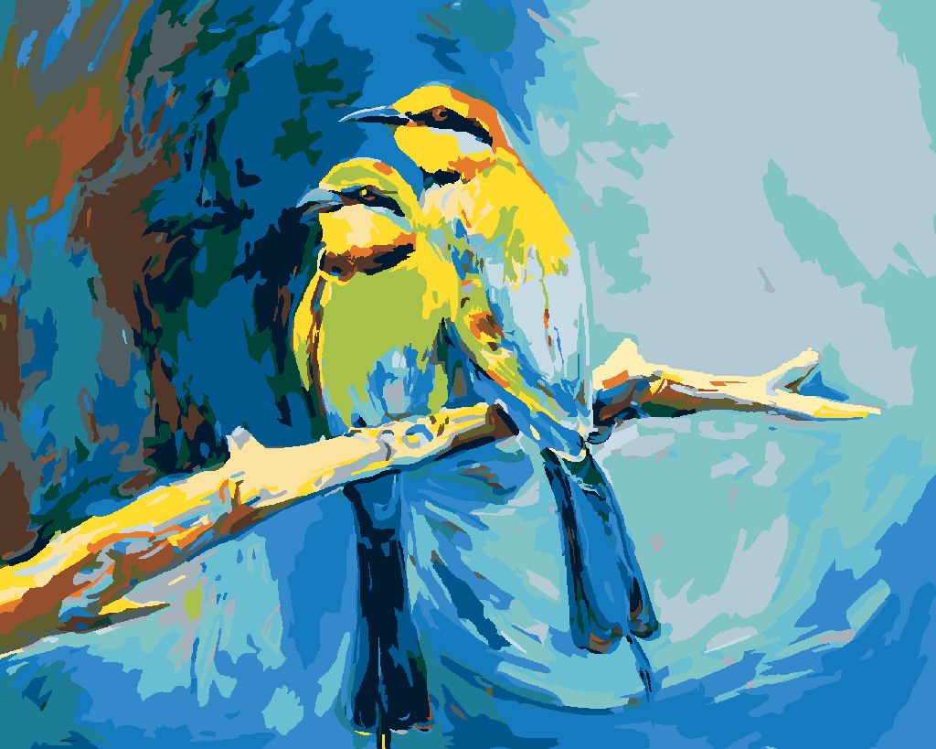 zuty Malování podle čísel - BAREVNÍ PTÁČCI NA MODRÉM POZADÍ - Rozměr: 40x50 cm, Rámování: Varianta: bez rámu a bez vypnutí plátna - obrázek 10