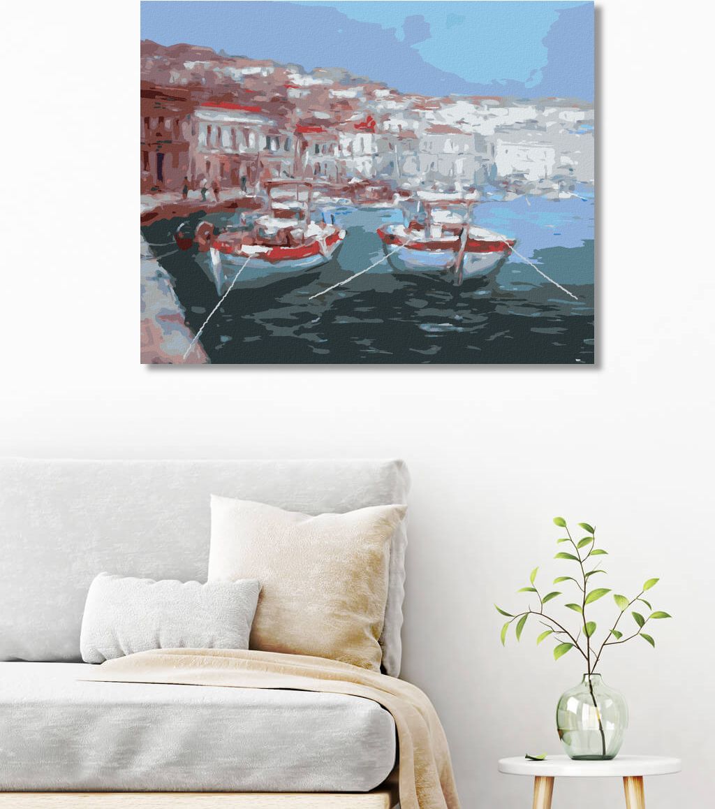 zuty Malování podle čísel - DVĚ STEJNÉ LOĎKY V PŘÍSTAVU - Rozměr: 40x50 cm, Rámování: Varianta: vypnuté plátno na rám - obrázek 6