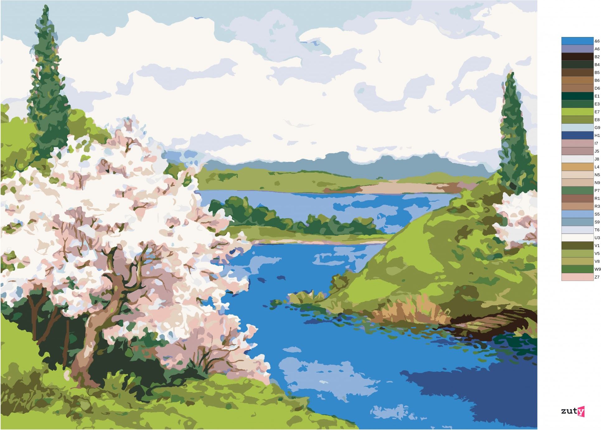 zuty Malování podle čísel - KVETOUCÍ STROMY NA BŘEHU KLIKATÉ ŘEKY - Rozměr: 40x50 cm, Rámování: Varianta: bez rámu a bez vypnutí plátna - obrázek 10