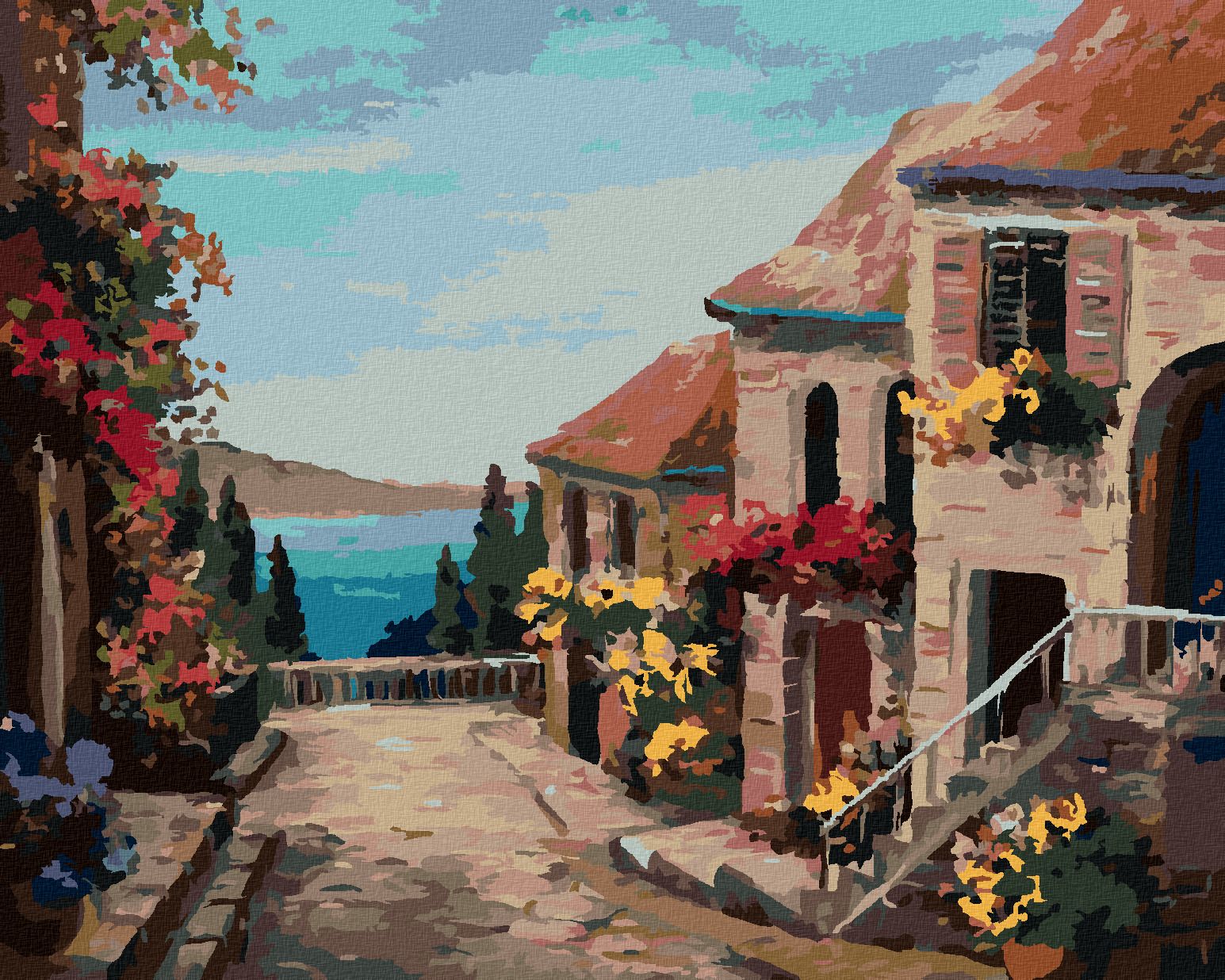 zuty Malování podle čísel - DOMY BLÍZKO MOŘE - Rozměr: 40x50 cm, Rámování: Varianta: bez rámu a bez vypnutí plátna - obrázek 1
