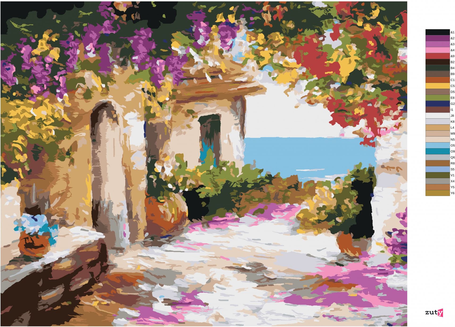 zuty Malování podle čísel - DŮM U MOŘE S KVĚTINAMI - Rozměr: 40x50 cm, Rámování: Varianta: bez rámu a bez vypnutí plátna - obrázek 6