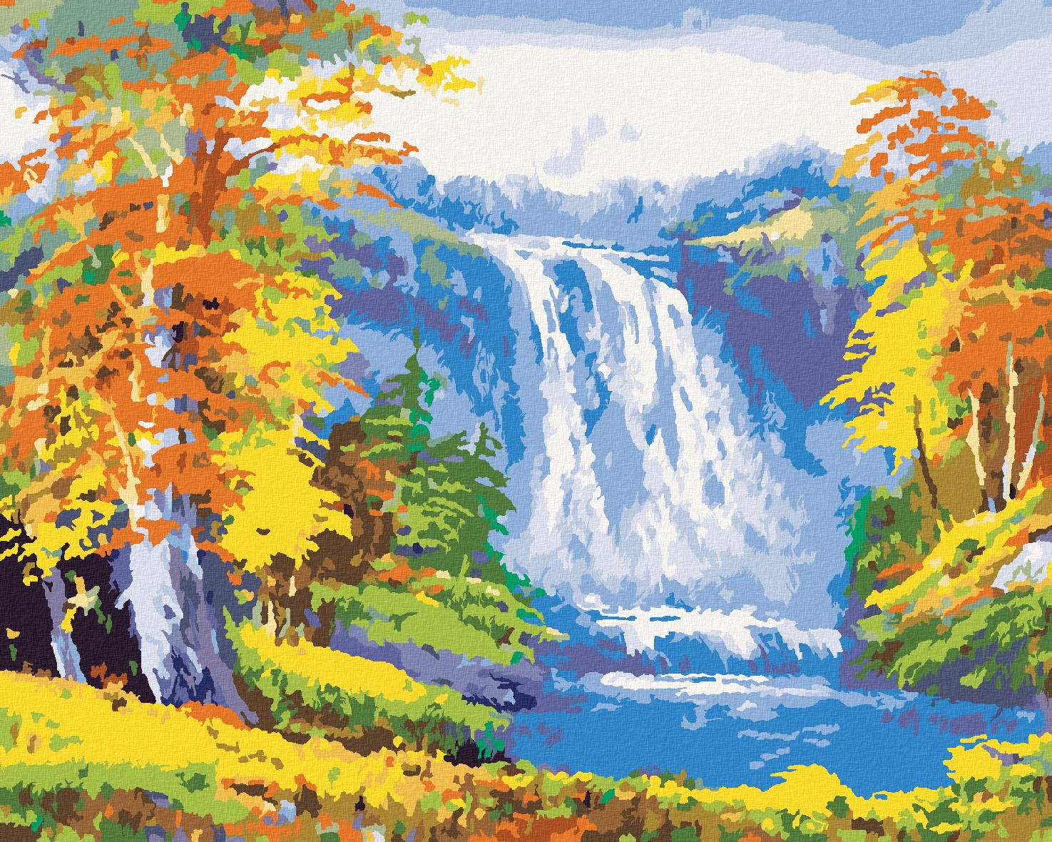 zuty Malování podle čísel - VODOPÁD V PODZIMNÍM LESE - Rozměr: 40x50 cm, Rámování: Varianta: bez rámu a bez vypnutí plátna - obrázek 1