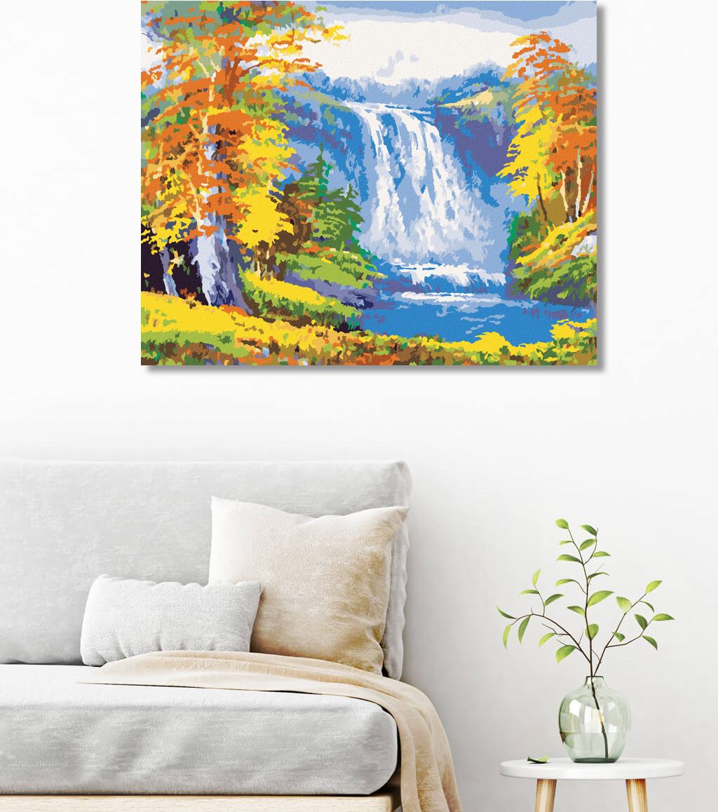 zuty Malování podle čísel - VODOPÁD V PODZIMNÍM LESE - Rozměr: 40x50 cm, Rámování: Varianta: vypnuté plátno na rám - obrázek 2