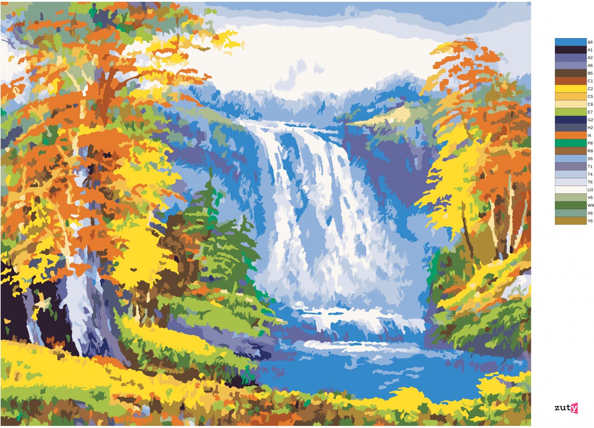 zuty Malování podle čísel - VODOPÁD V PODZIMNÍM LESE - Rozměr: 40x50 cm, Rámování: Varianta: vypnuté plátno na rám - obrázek 8