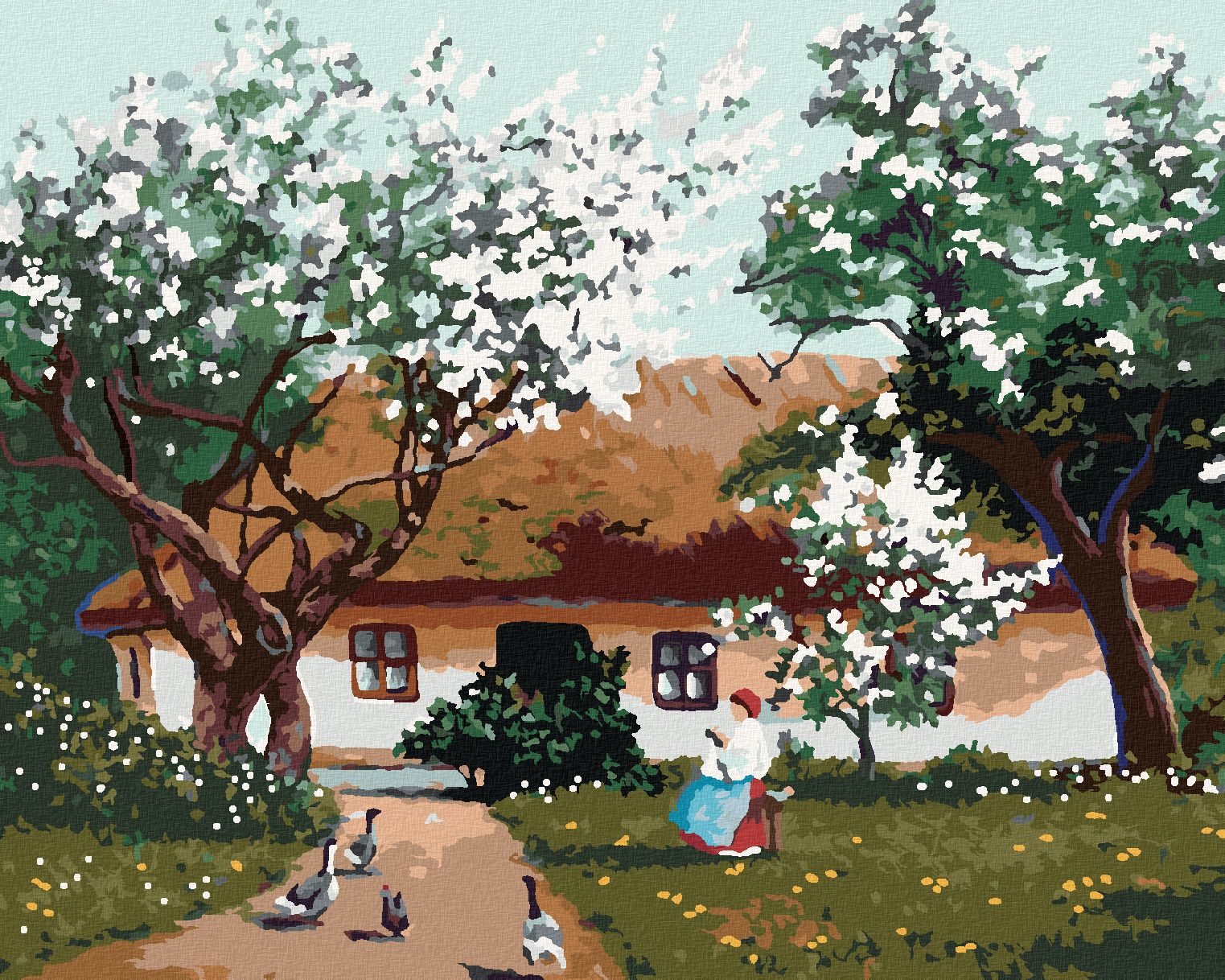 zuty Malování podle čísel - JARNÍ RÁNO NA VESNICI - Rozměr: 40x50 cm, Rámování: Varianta: vypnuté plátno na rám - obrázek 1