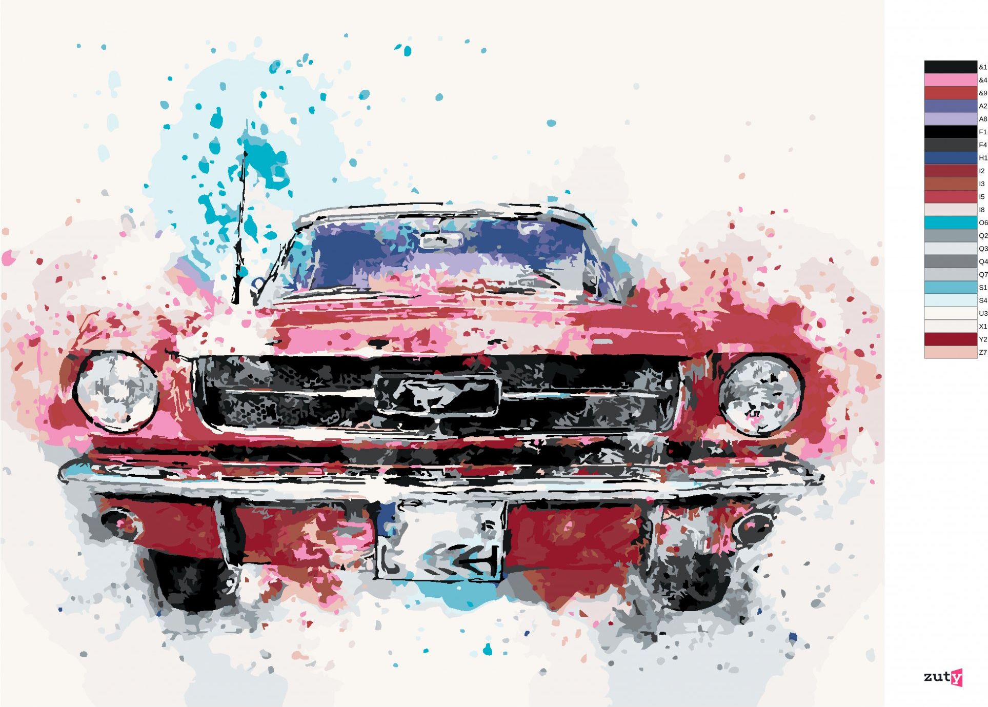 zuty Malování podle čísel - AUTO MUSTANG - Rozměr: 40x50 cm, Rámování: Varianta: vypnuté plátno na rám - obrázek 3