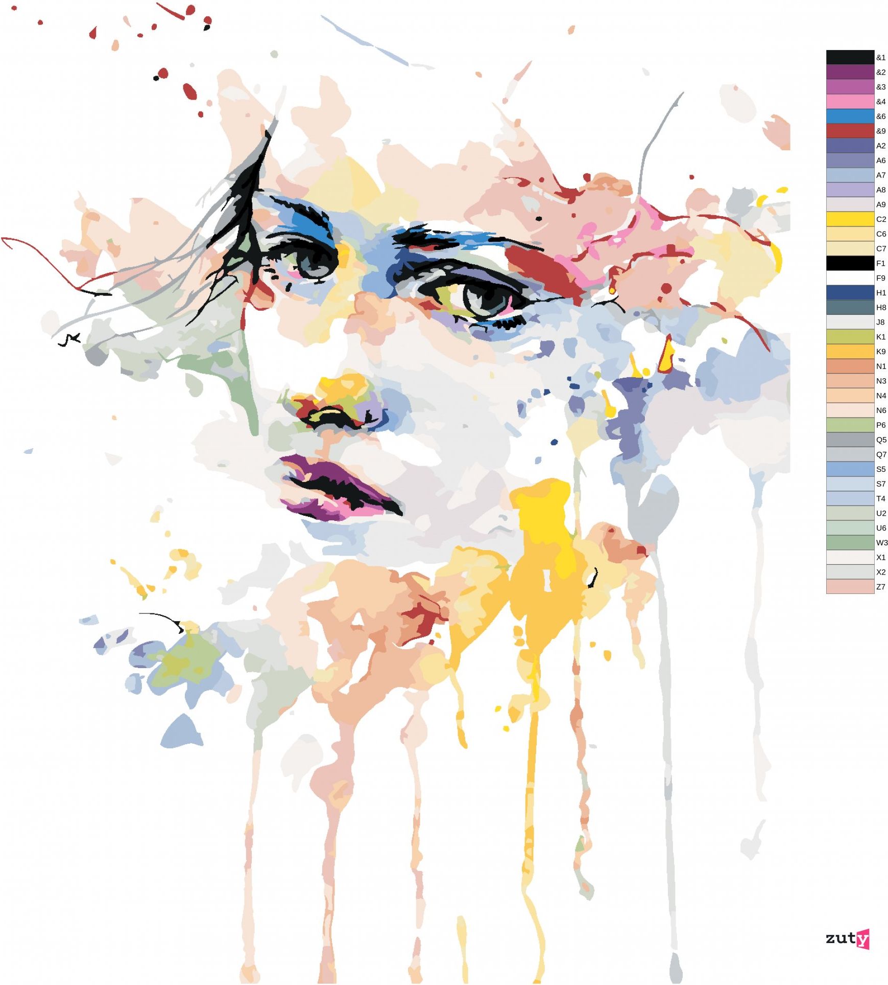 zuty Malování podle čísel - PORTRÉT ŽENA A ROZTEKLÉ BARVY - Rozměr: 40x50 cm, Rámování: Varianta: vypnuté plátno na rám - obrázek 7