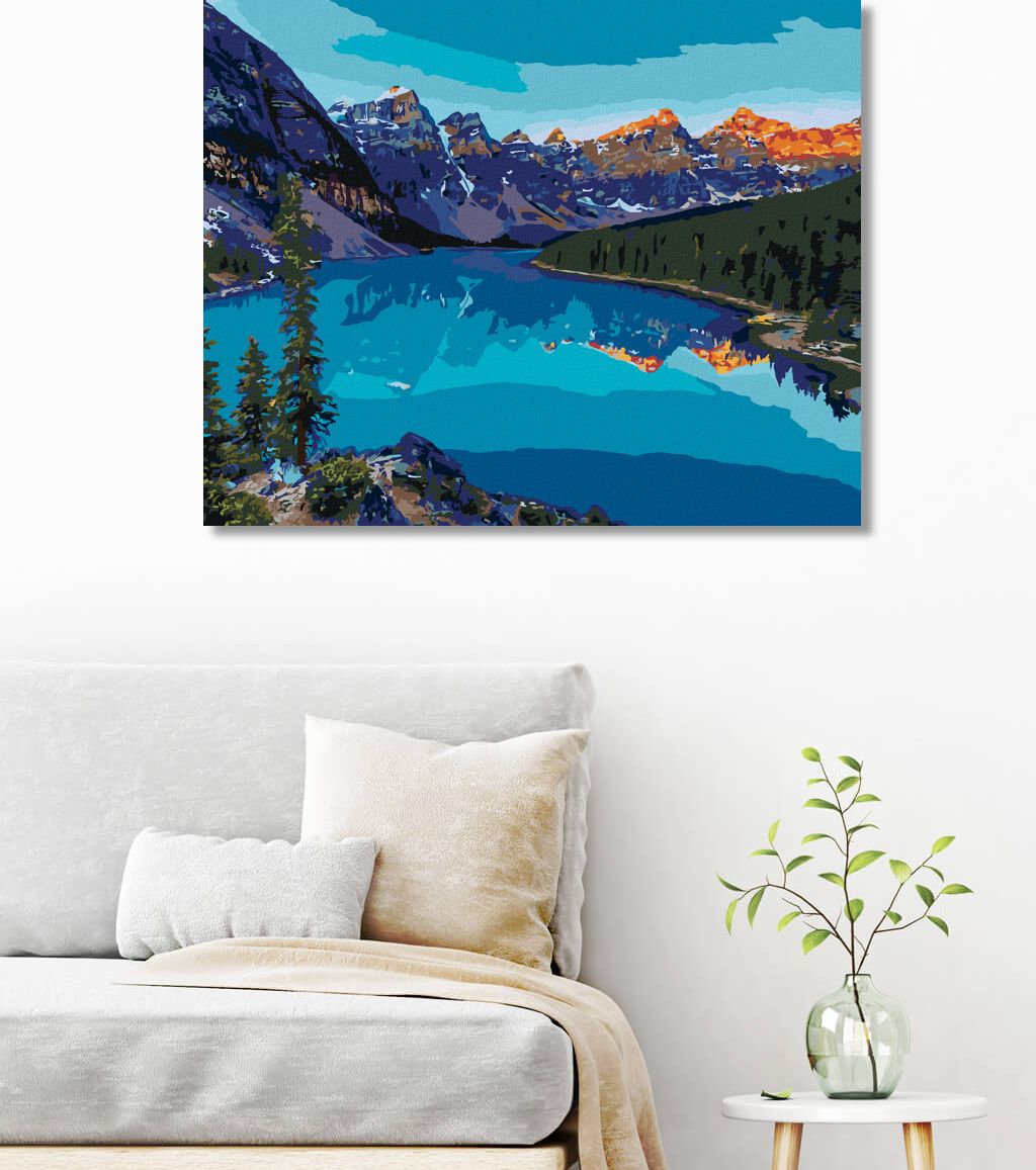 zuty Malování podle čísel - MORÉNSKÉ JEZERO V NÁRODNÍM PARKU BANFF - Rozměr: 40x50 cm, Rámování: Varianta: bez rámu a bez vypnutí plátna - obrázek 6