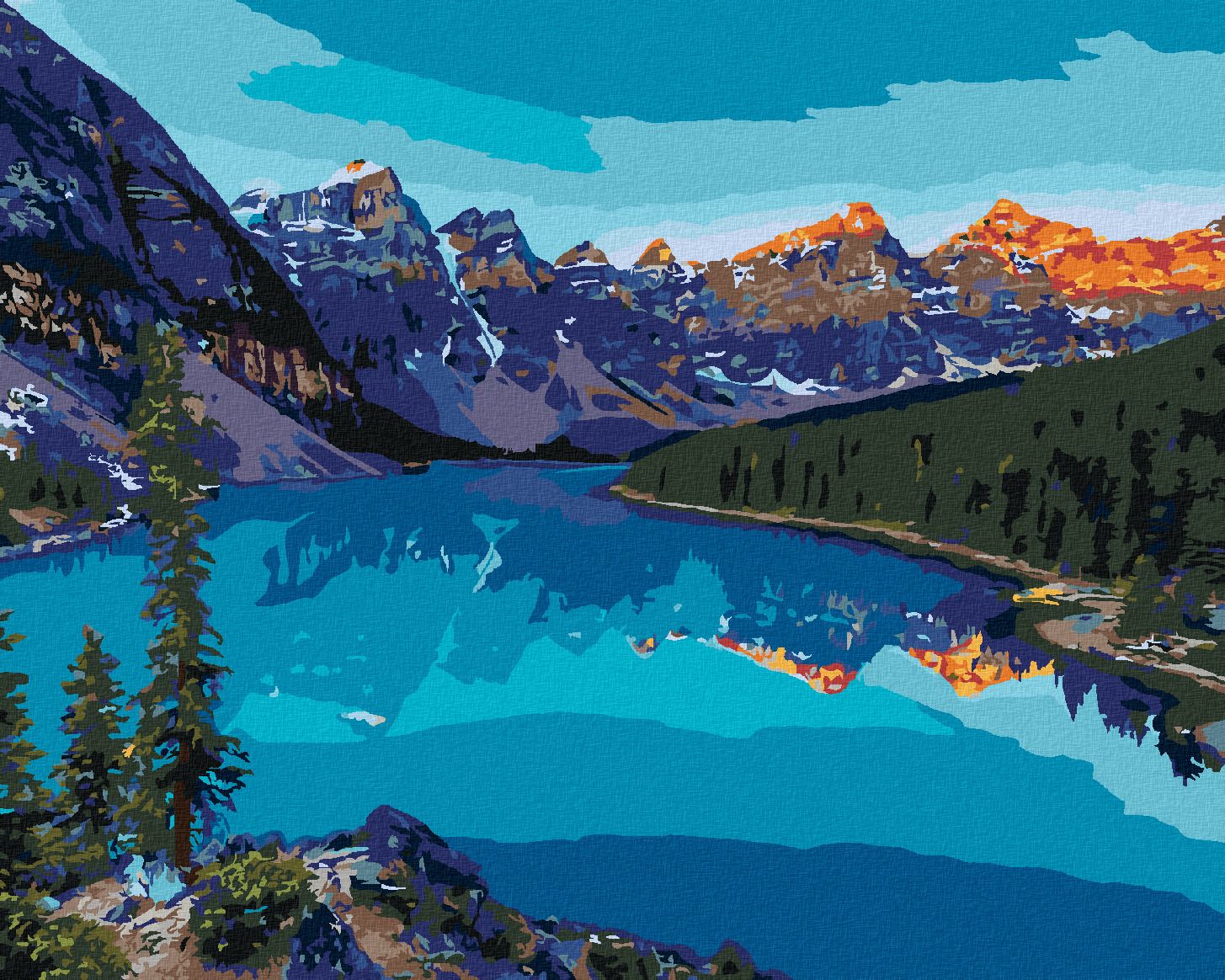 zuty Malování podle čísel - MORÉNSKÉ JEZERO V NÁRODNÍM PARKU BANFF - Rozměr: 40x50 cm, Rámování: Varianta: vypnuté plátno na rám - obrázek 1