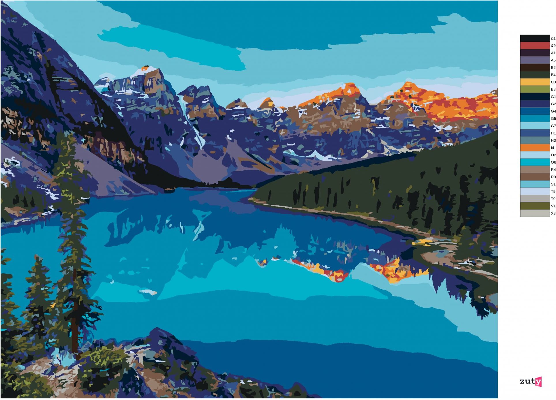 zuty Malování podle čísel - MORÉNSKÉ JEZERO V NÁRODNÍM PARKU BANFF - Rozměr: 40x50 cm, Rámování: Varianta: vypnuté plátno na rám - obrázek 8