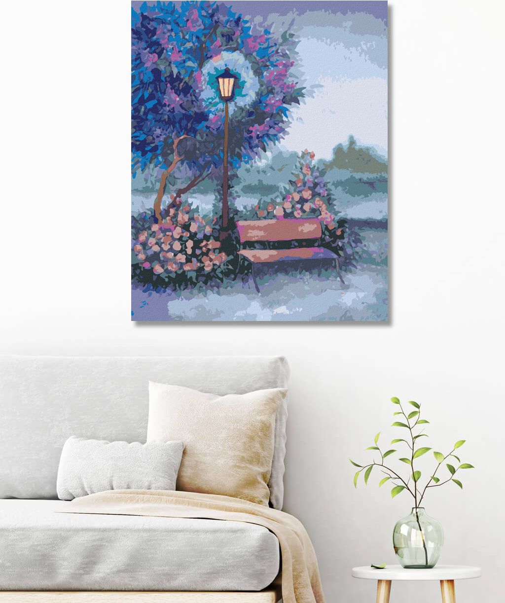 zuty Malování podle čísel - LAVIČKA U SVÍTÍCÍ LAMPY - Rozměr: 40x50 cm, Rámování: Varianta: vypnuté plátno na rám - obrázek 3