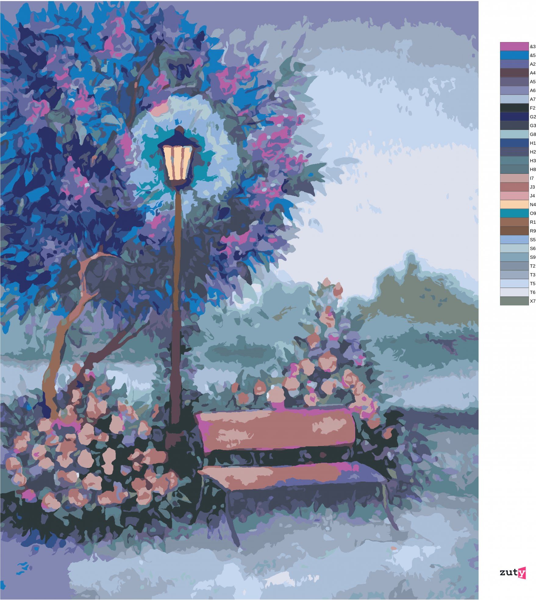 zuty Malování podle čísel - LAVIČKA U SVÍTÍCÍ LAMPY - Rozměr: 40x50 cm, Rámování: Varianta: vypnuté plátno na rám - obrázek 8