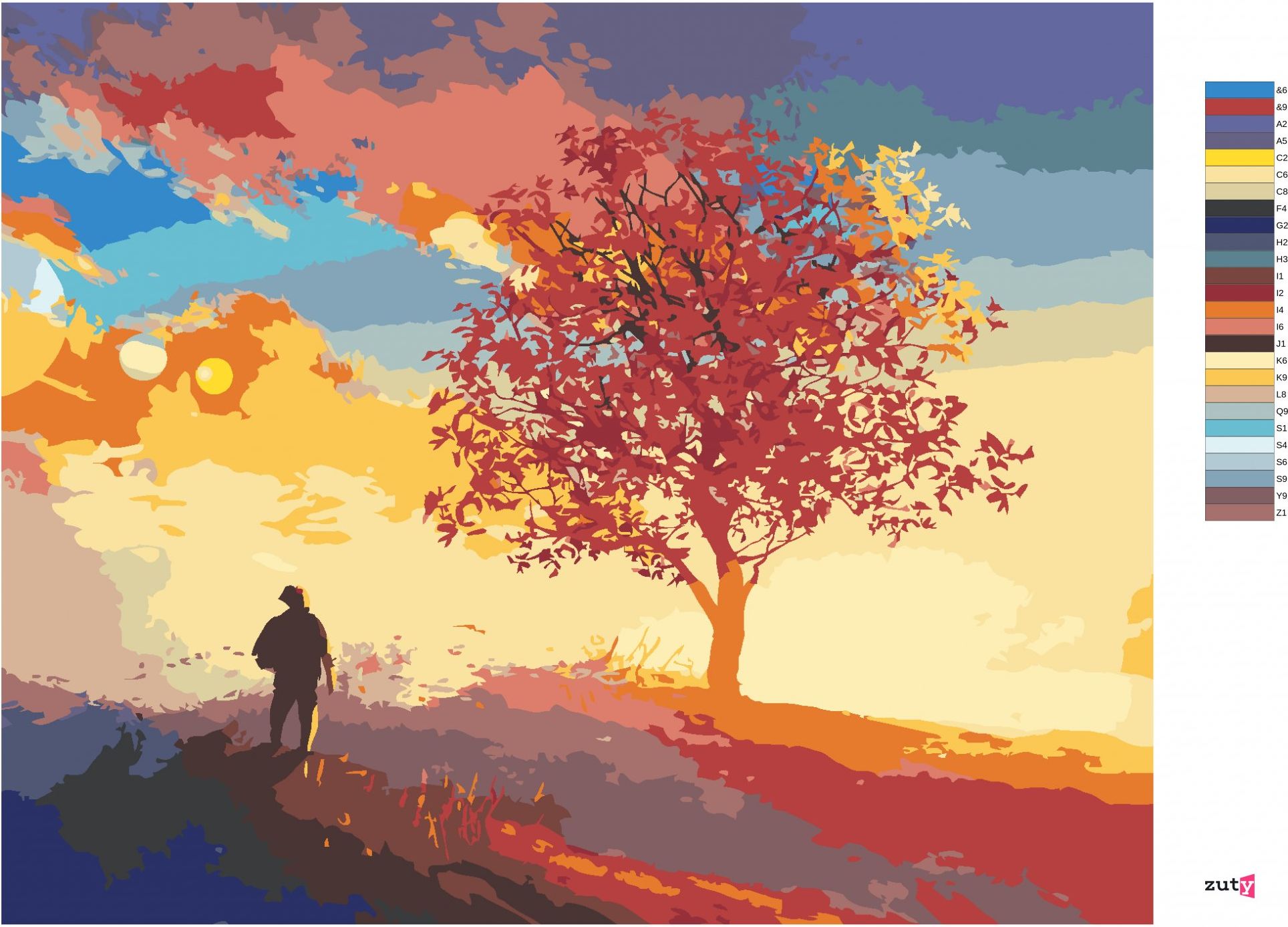 zuty Malování podle čísel - STROM NA SAMOTNÉM VRCHOLU KOPCE - Rozměr: 40x50 cm, Rámování: Varianta: bez rámu a bez vypnutí plátna - obrázek 2