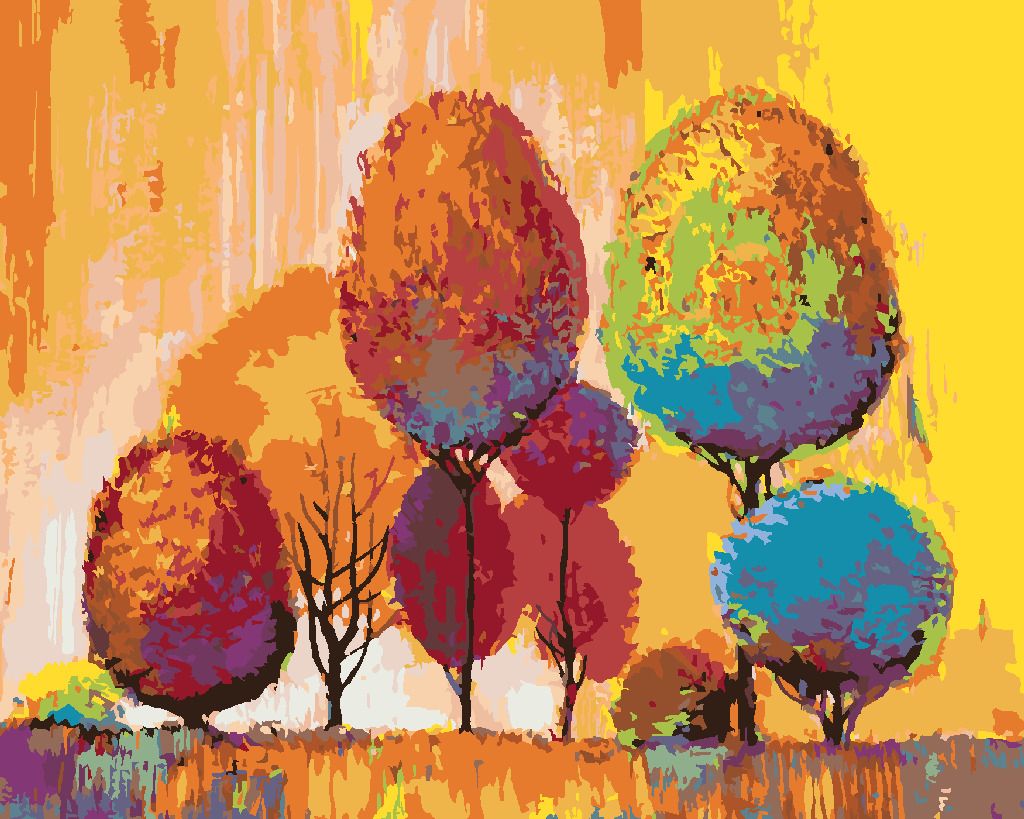 zuty Malování podle čísel - BAREVNÉ PODZIMNÍ STROMY - Rozměr: 40x50 cm, Rámování: Varianta: bez rámu a bez vypnutí plátna - obrázek 3