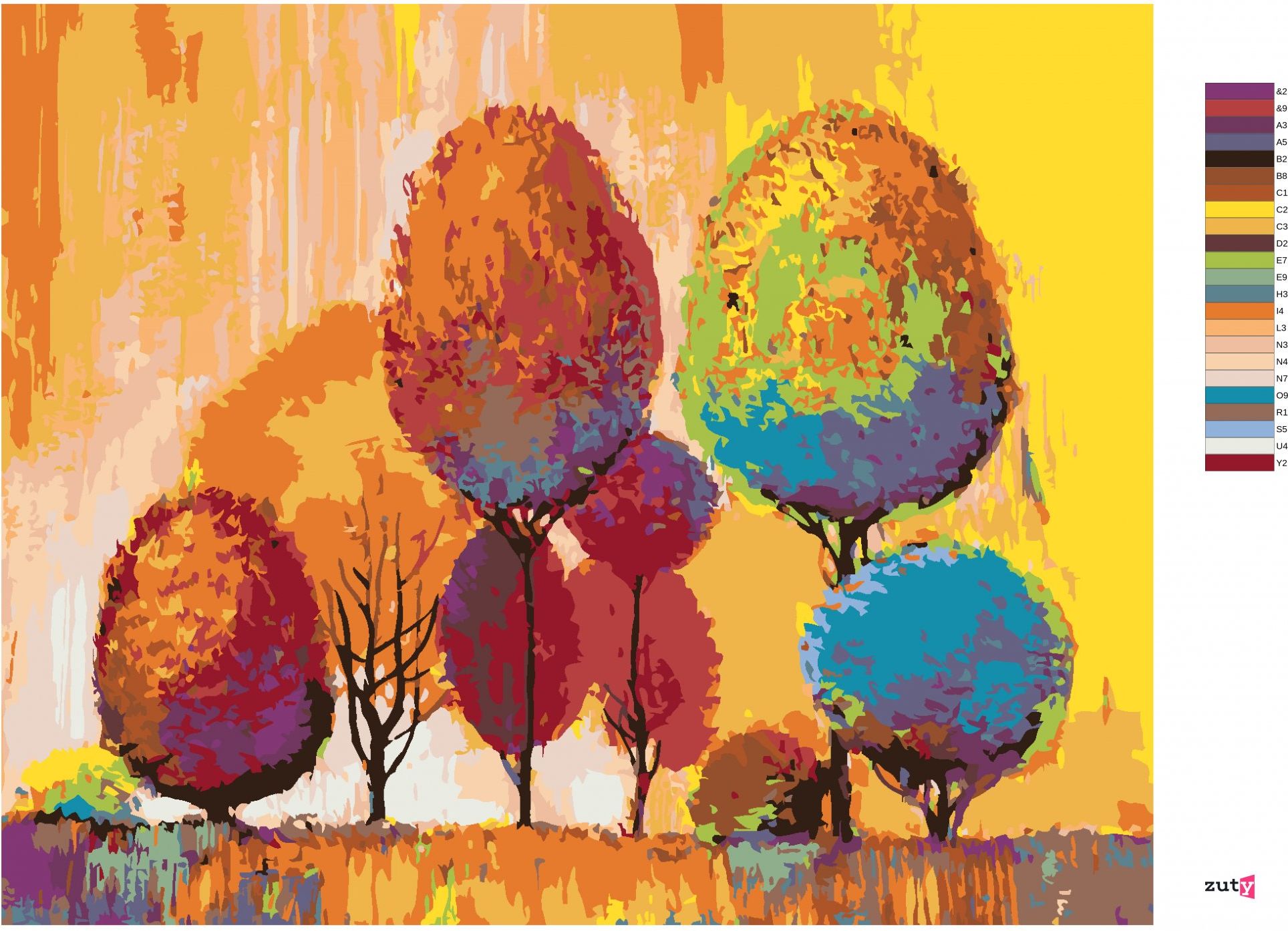 zuty Malování podle čísel - BAREVNÉ PODZIMNÍ STROMY - Rozměr: 40x50 cm, Rámování: Varianta: bez rámu a bez vypnutí plátna - obrázek 6