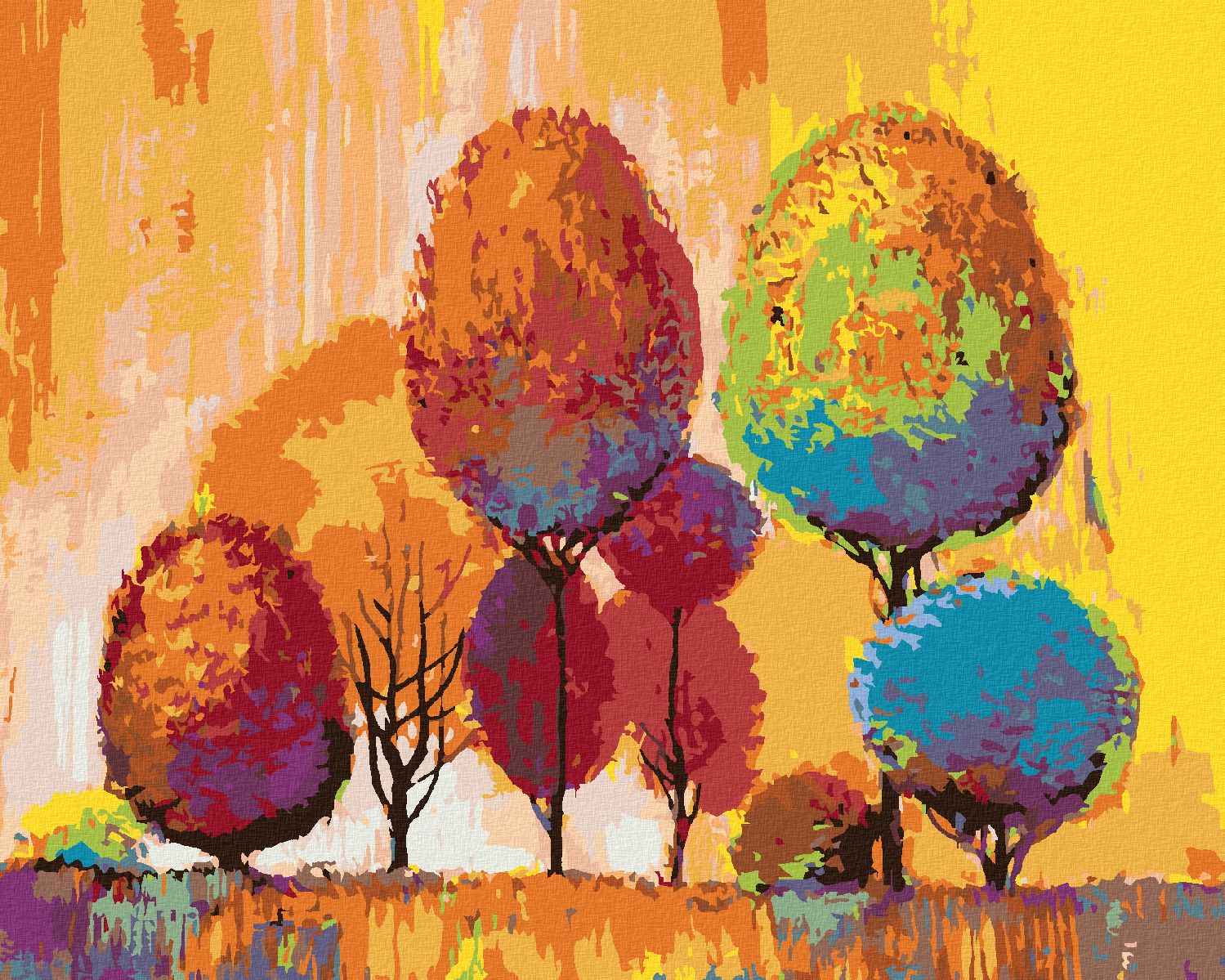 zuty Malování podle čísel - BAREVNÉ PODZIMNÍ STROMY - Rozměr: 40x50 cm, Rámování: Varianta: vypnuté plátno na rám - obrázek 1