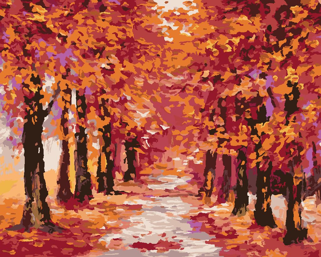zuty Malování podle čísel - PODZIMNÍ LES ZBAREVNÝ DO ČERVENA - Rozměr: 40x50 cm, Rámování: Varianta: bez rámu a bez vypnutí plátna - obrázek 5