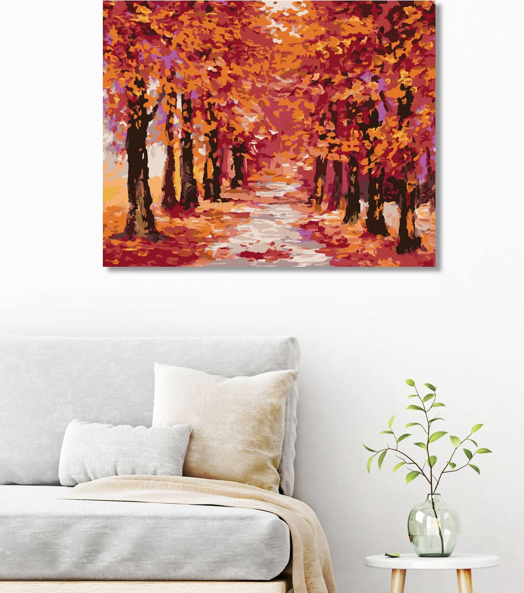 zuty Malování podle čísel - PODZIMNÍ LES ZBAREVNÝ DO ČERVENA - Rozměr: 40x50 cm, Rámování: Varianta: bez rámu a bez vypnutí plátna - obrázek 6