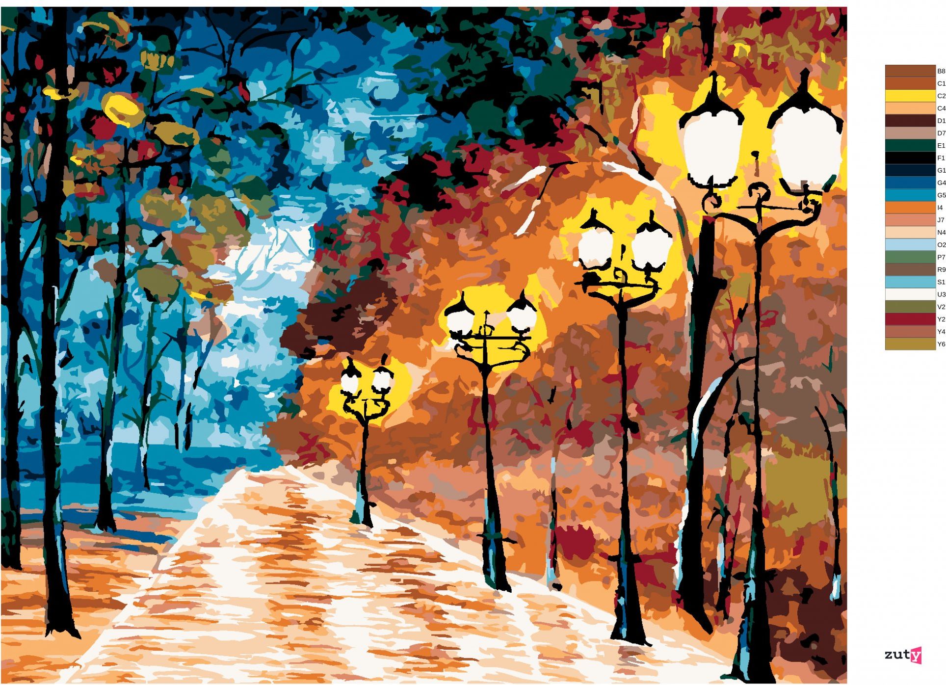zuty Malování podle čísel - OSAMĚLÝ OSVĚTLENÝ PARK - Rozměr: 40x50 cm, Rámování: Varianta: vypnuté plátno na rám - obrázek 3