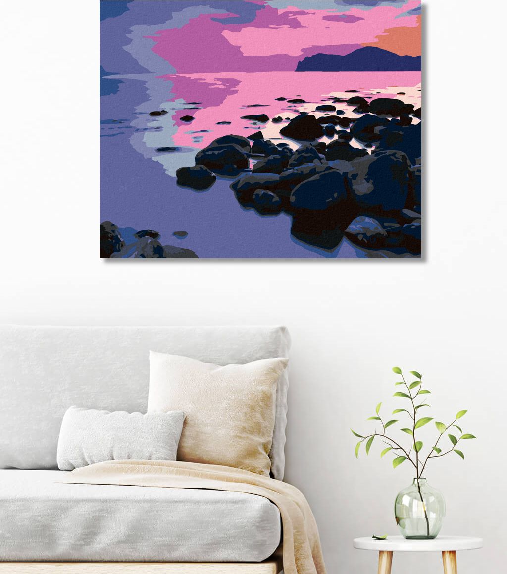 zuty Malování podle čísel - ZÁPAD SLUNCE NAD SKALNATÝM POBŘEŽÍM - Rozměr: 40x50 cm, Rámování: Varianta: vypnuté plátno na rám - obrázek 2