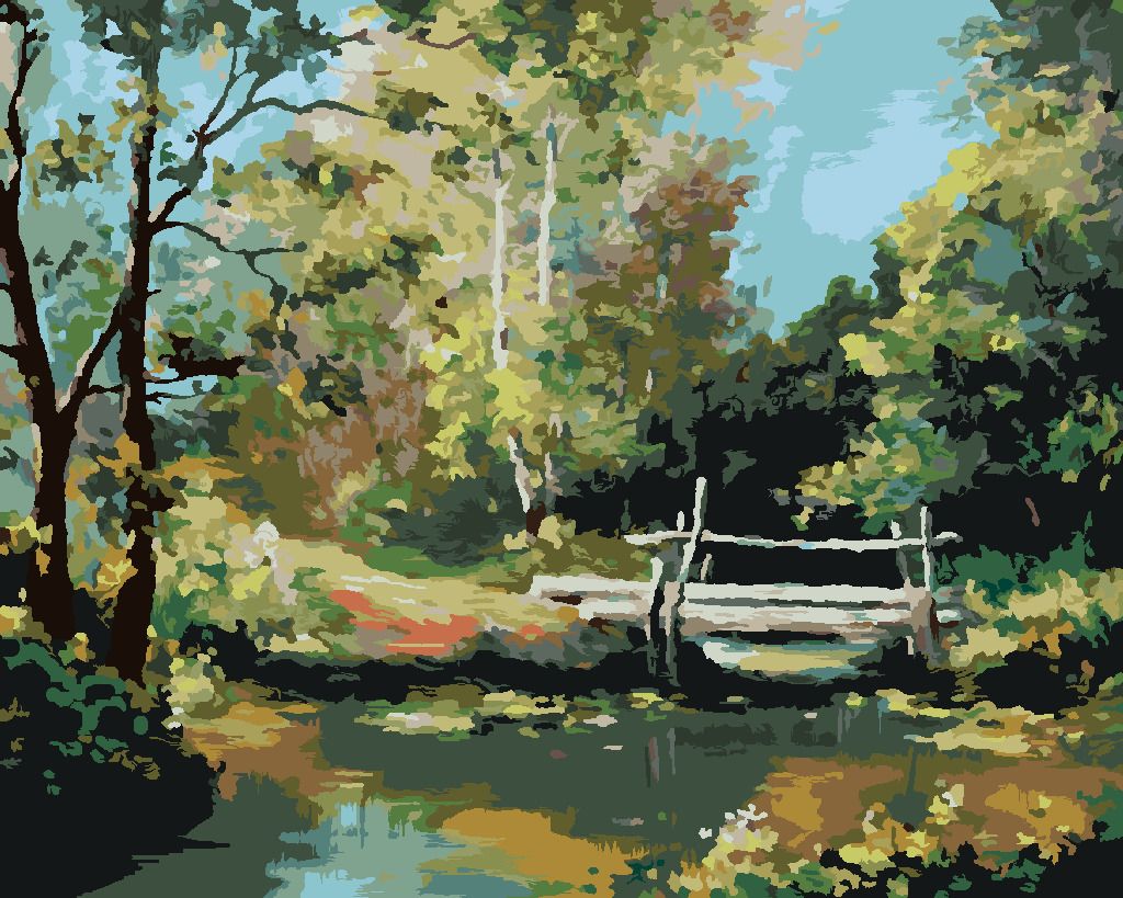 zuty Malování podle čísel - MALÝ MOST V LESE - Rozměr: 40x50 cm, Rámování: Varianta: vypnuté plátno na rám - obrázek 2