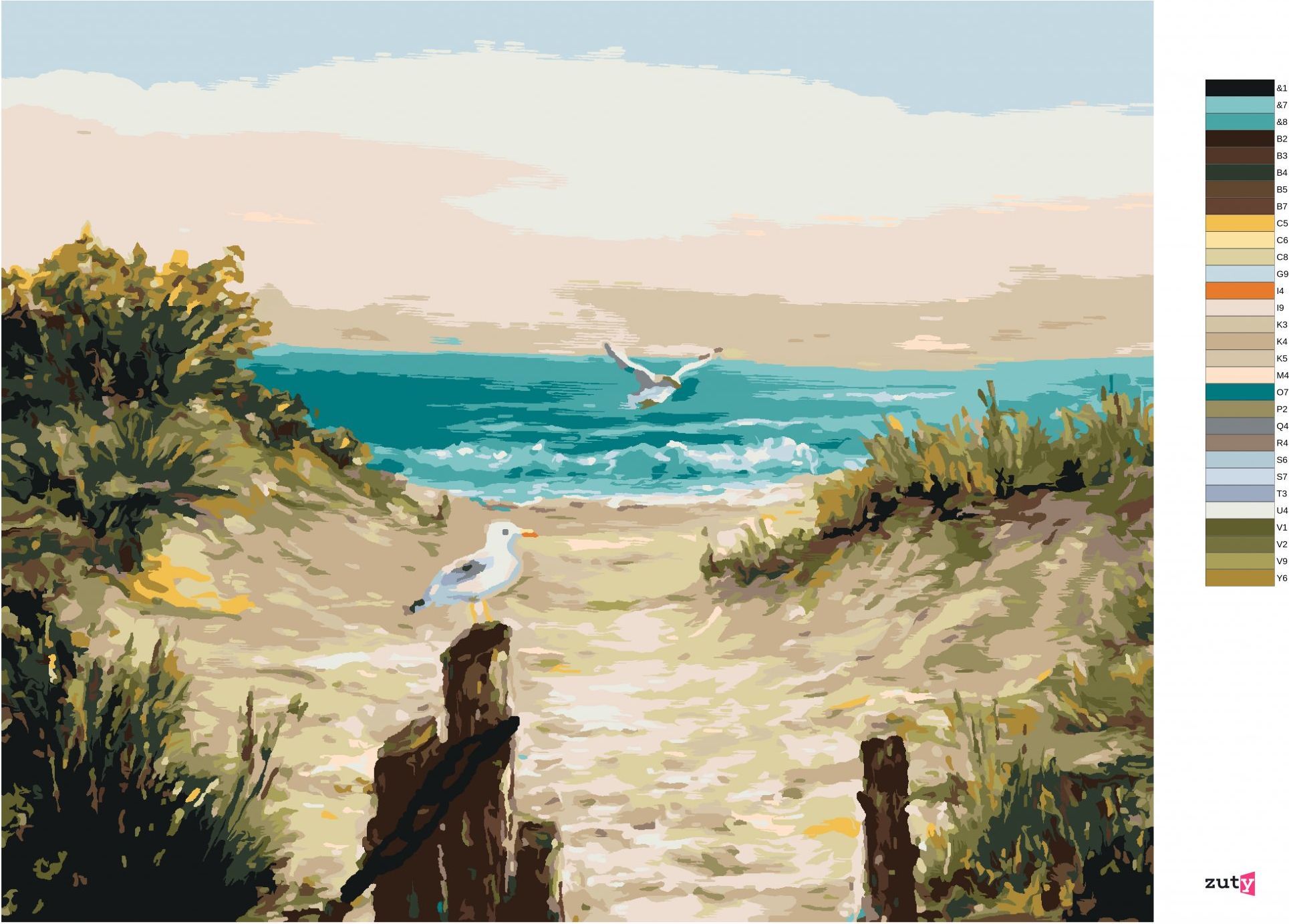 zuty Malování podle čísel - PLÁŽOVÉ DUNY S RACKY - Rozměr: 40x50 cm, Rámování: Varianta: vypnuté plátno na rám - obrázek 10