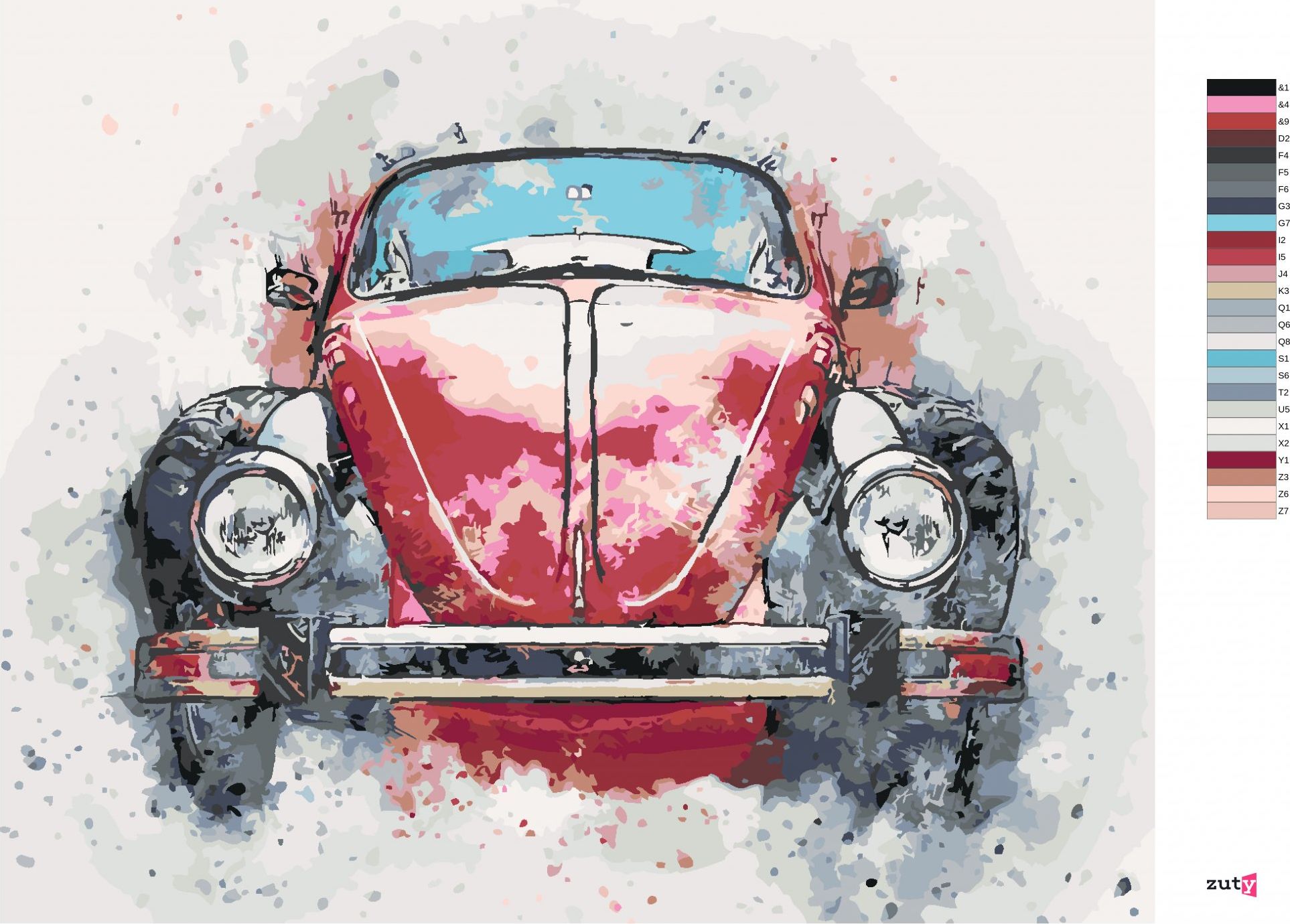 zuty Malování podle čísel - STARÉ ČERVENÉ AUTO - Rozměr: 40x50 cm, Rámování: Varianta: bez rámu a bez vypnutí plátna - obrázek 2