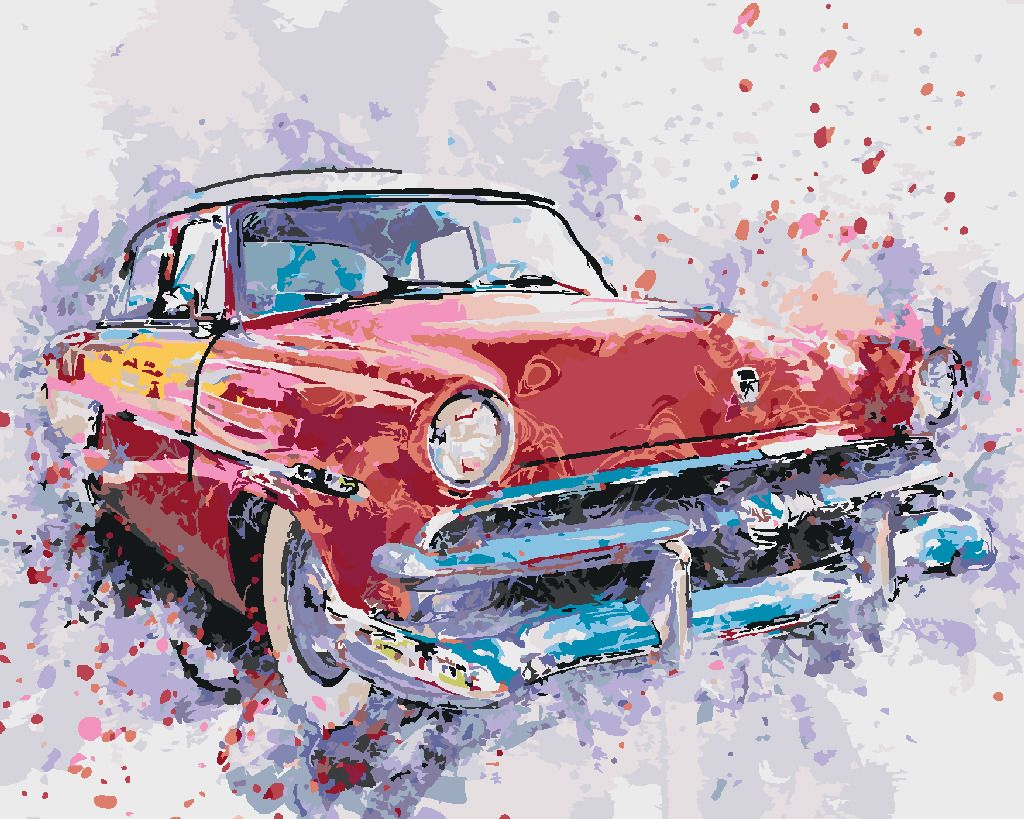 zuty Malování podle čísel - ČERVENÉ MALOVANÉ AUTO - Rozměr: 40x50 cm, Rámování: Varianta: vypnuté plátno na rám - obrázek 3