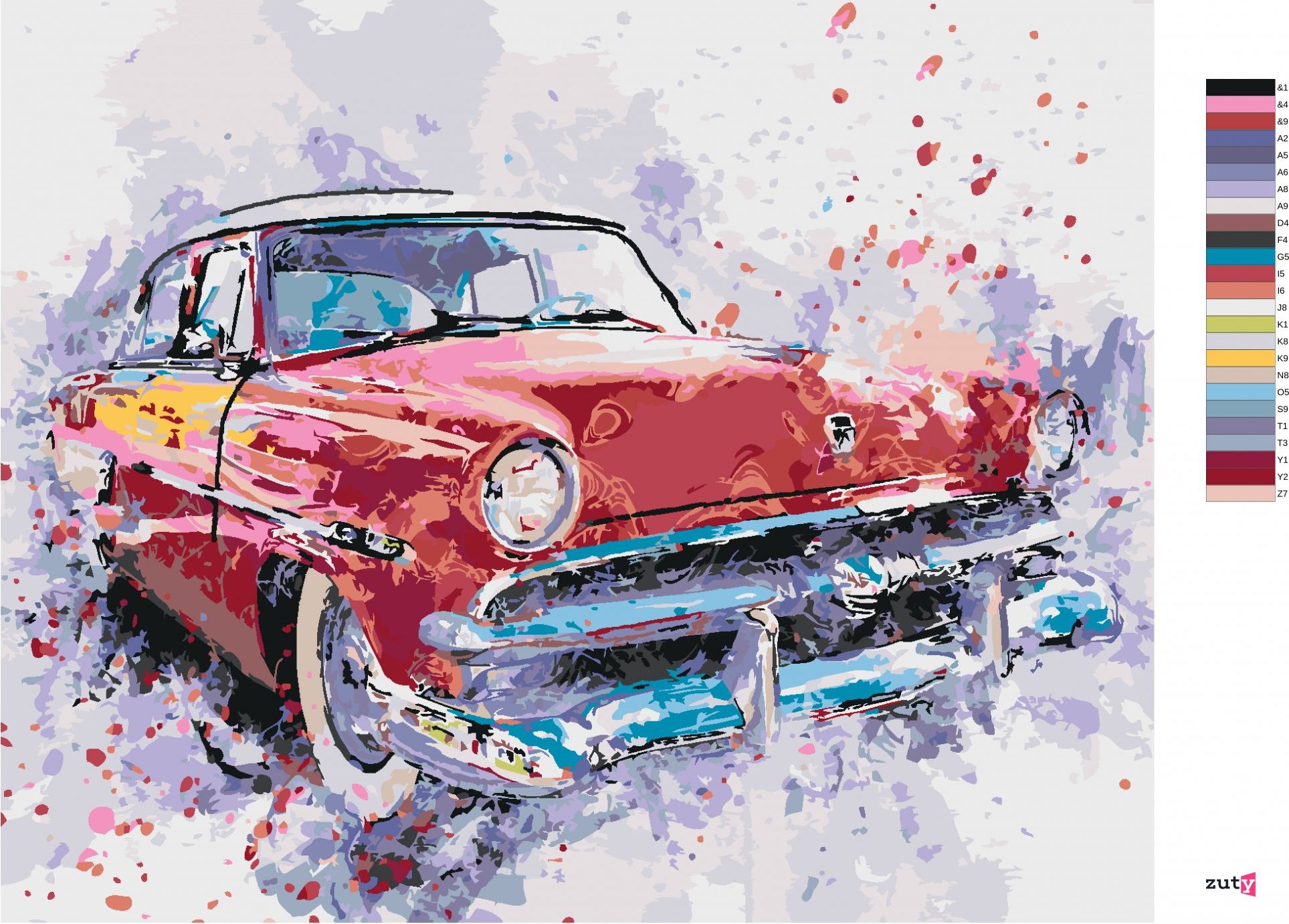 zuty Malování podle čísel - ČERVENÉ MALOVANÉ AUTO - Rozměr: 40x50 cm, Rámování: Varianta: vypnuté plátno na rám - obrázek 7