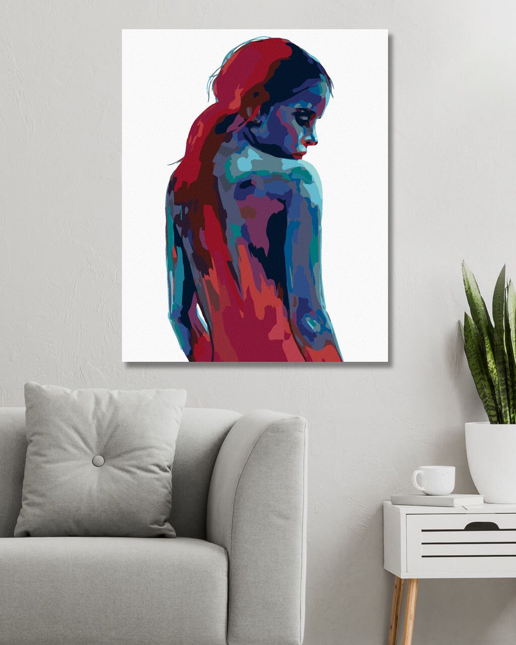 zuty Malování podle čísel - ŽENA V ODSTÍNECH MODRÉ A ČERVENÉ - Rozměr: 40x50 cm, Rámování: Varianta: bez rámu a bez vypnutí plátna - obrázek 7