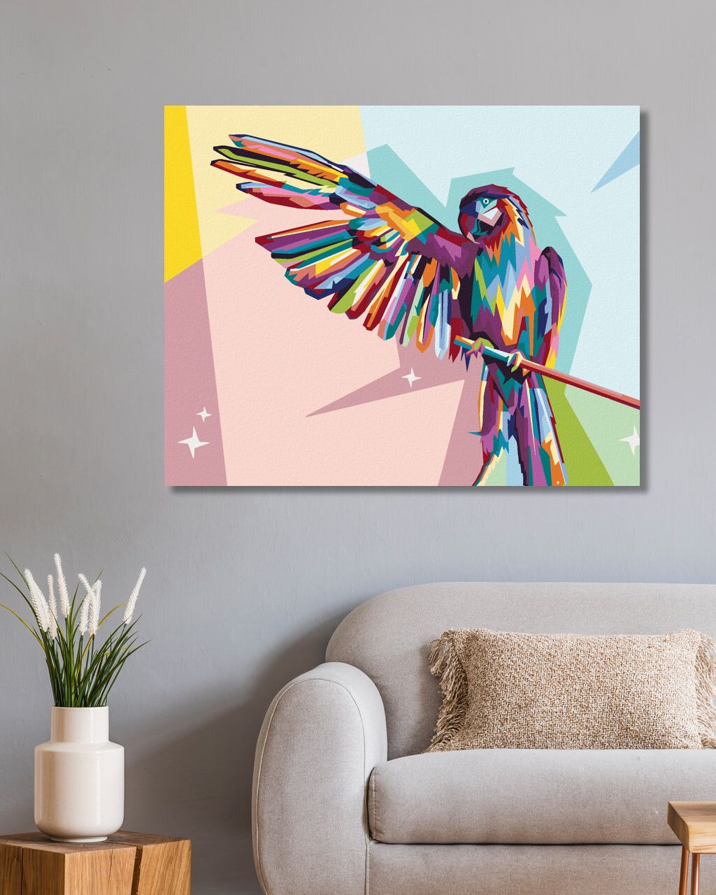 zuty Malování podle čísel - BAREVNÝ PAPOUŠEK NA VĚTVI - Rozměr: 40x50 cm, Rámování: Varianta: bez rámu a bez vypnutí plátna - obrázek 3
