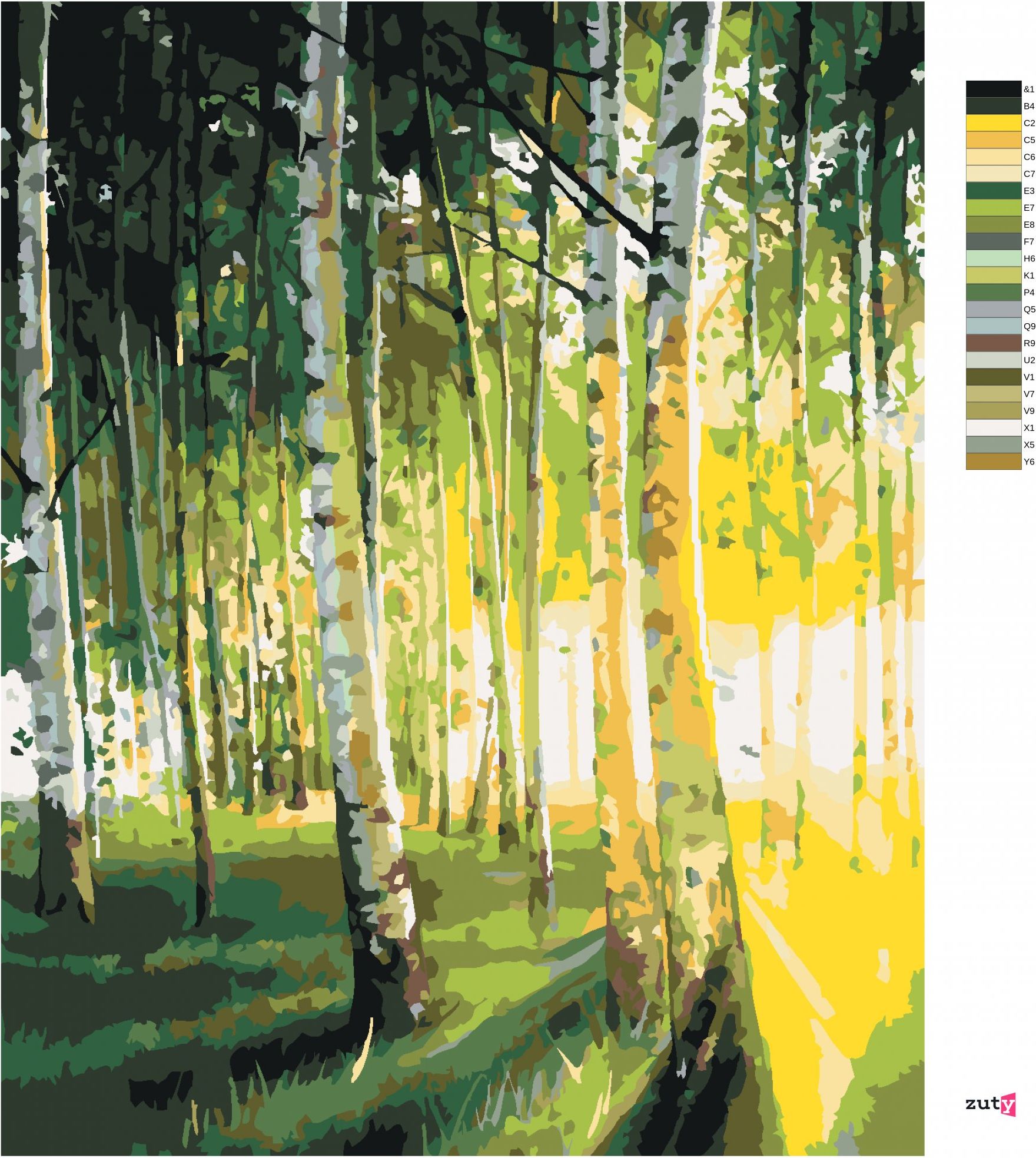 zuty Malování podle čísel - BŘÍZY V PROSVĚTLENÉM LESE - Rozměr: 40x50 cm, Rámování: Varianta: bez rámu a bez vypnutí plátna - obrázek 4