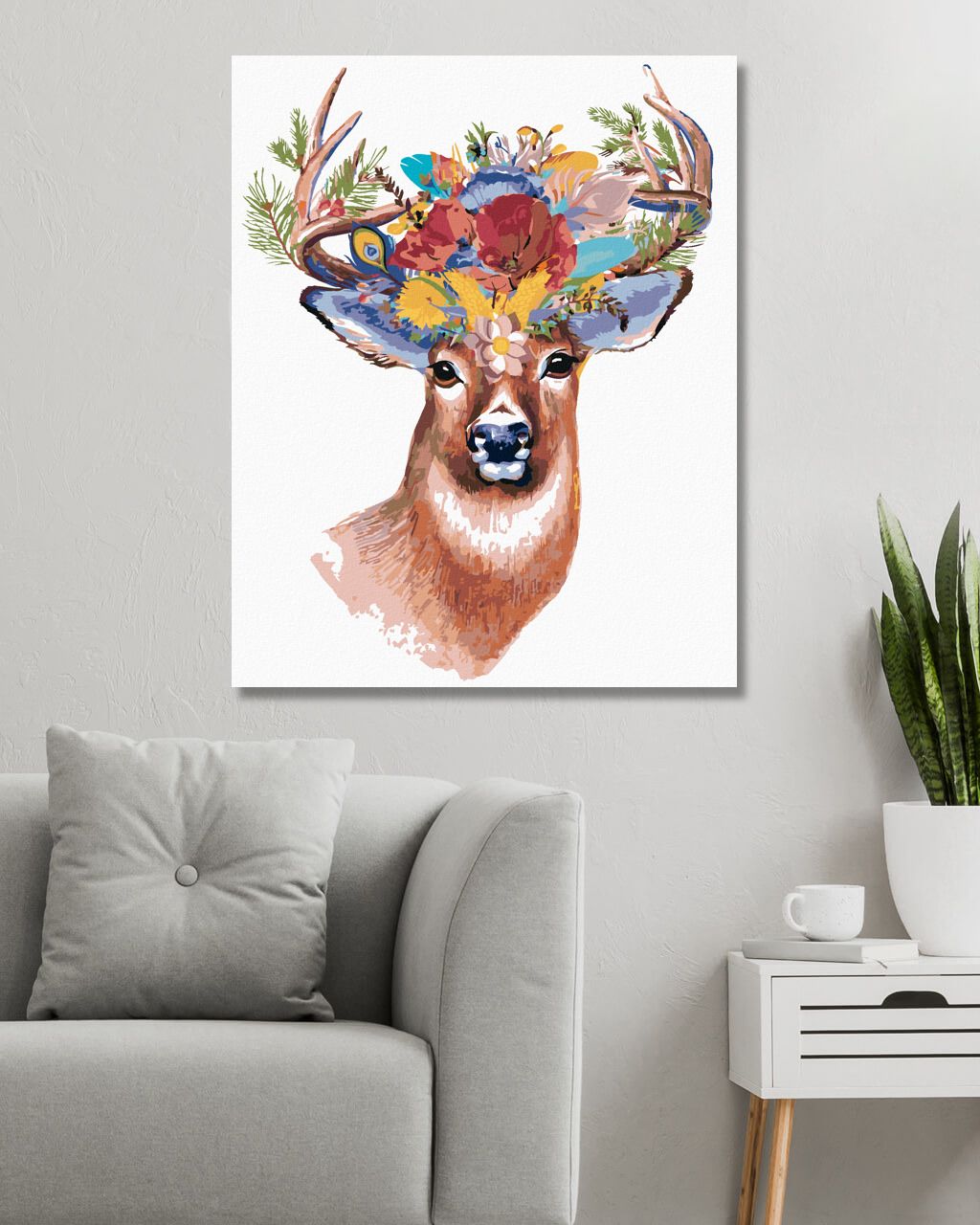 zuty Malování podle čísel - JELEN A KVĚTINOVÁ KORUNA - Rozměr: 40x50 cm, Rámování: Varianta: vypnuté plátno na rám - obrázek 3
