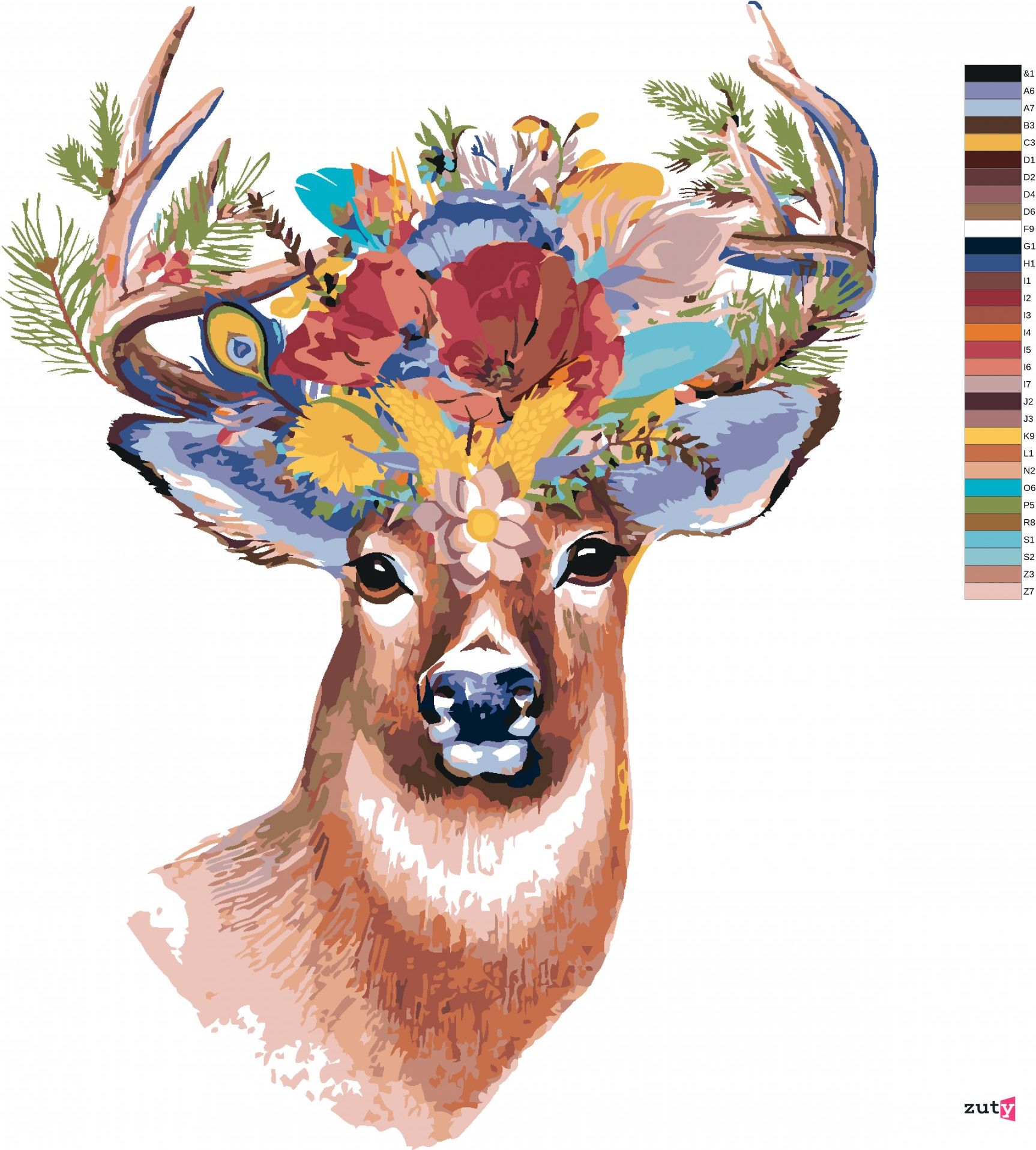 zuty Malování podle čísel - JELEN A KVĚTINOVÁ KORUNA - Rozměr: 40x50 cm, Rámování: Varianta: vypnuté plátno na rám - obrázek 10
