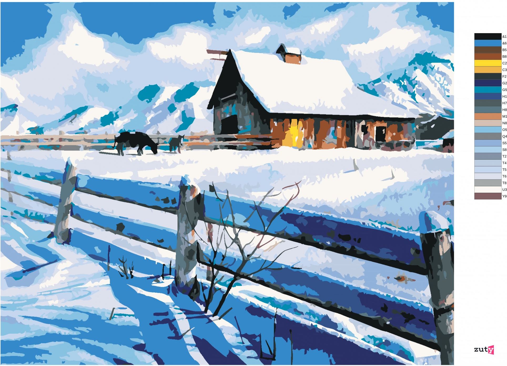 zuty Malování podle čísel - FARMA NA HORÁCH - Rozměr: 40x50 cm, Rámování: Varianta: bez rámu a bez vypnutí plátna - obrázek 3