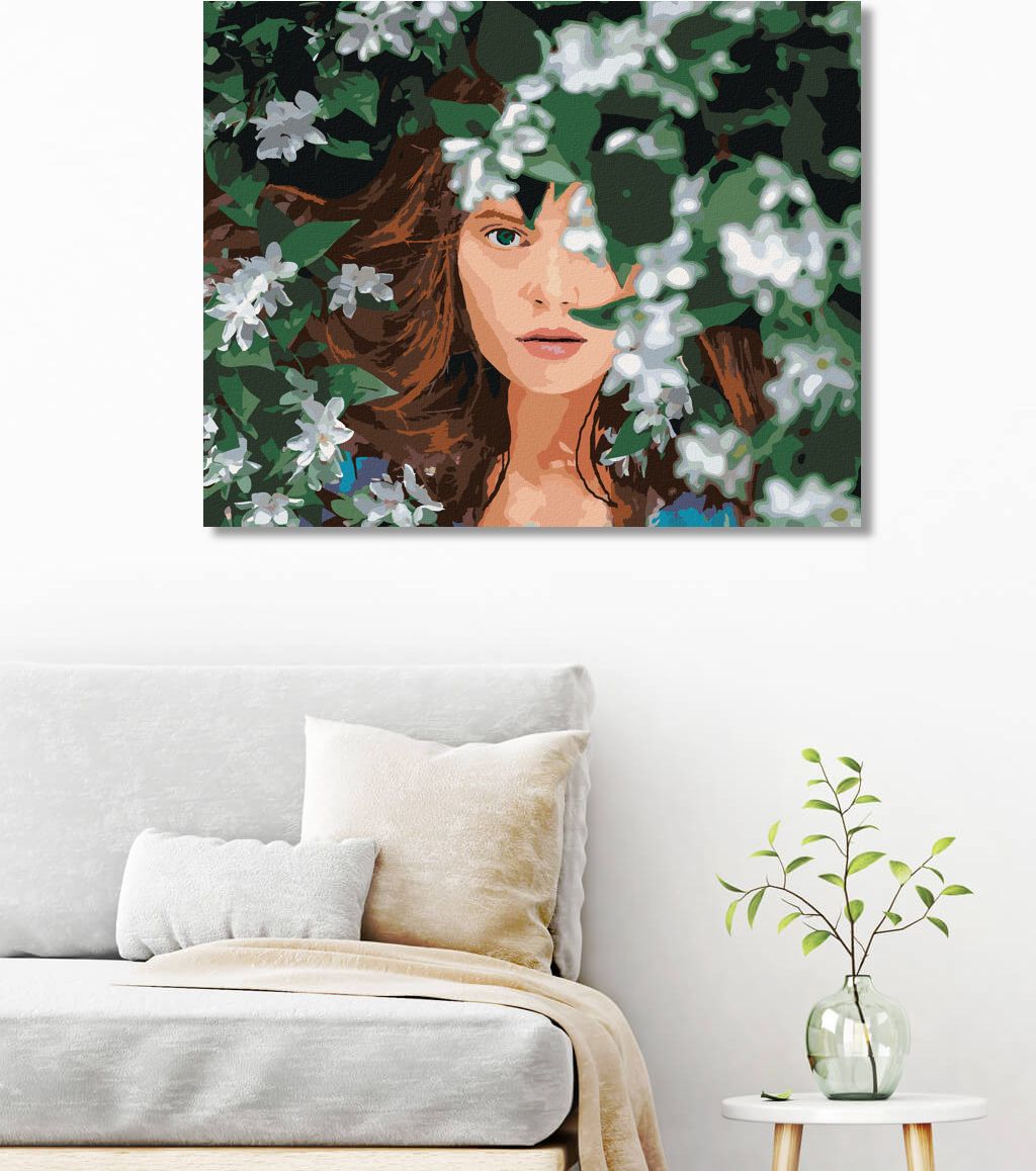 zuty Malování podle čísel - ZRZAVÁ ŽENA A BÍLÉ KVĚTINY - Rozměr: 40x50 cm, Rámování: Varianta: bez rámu a bez vypnutí plátna - obrázek 3