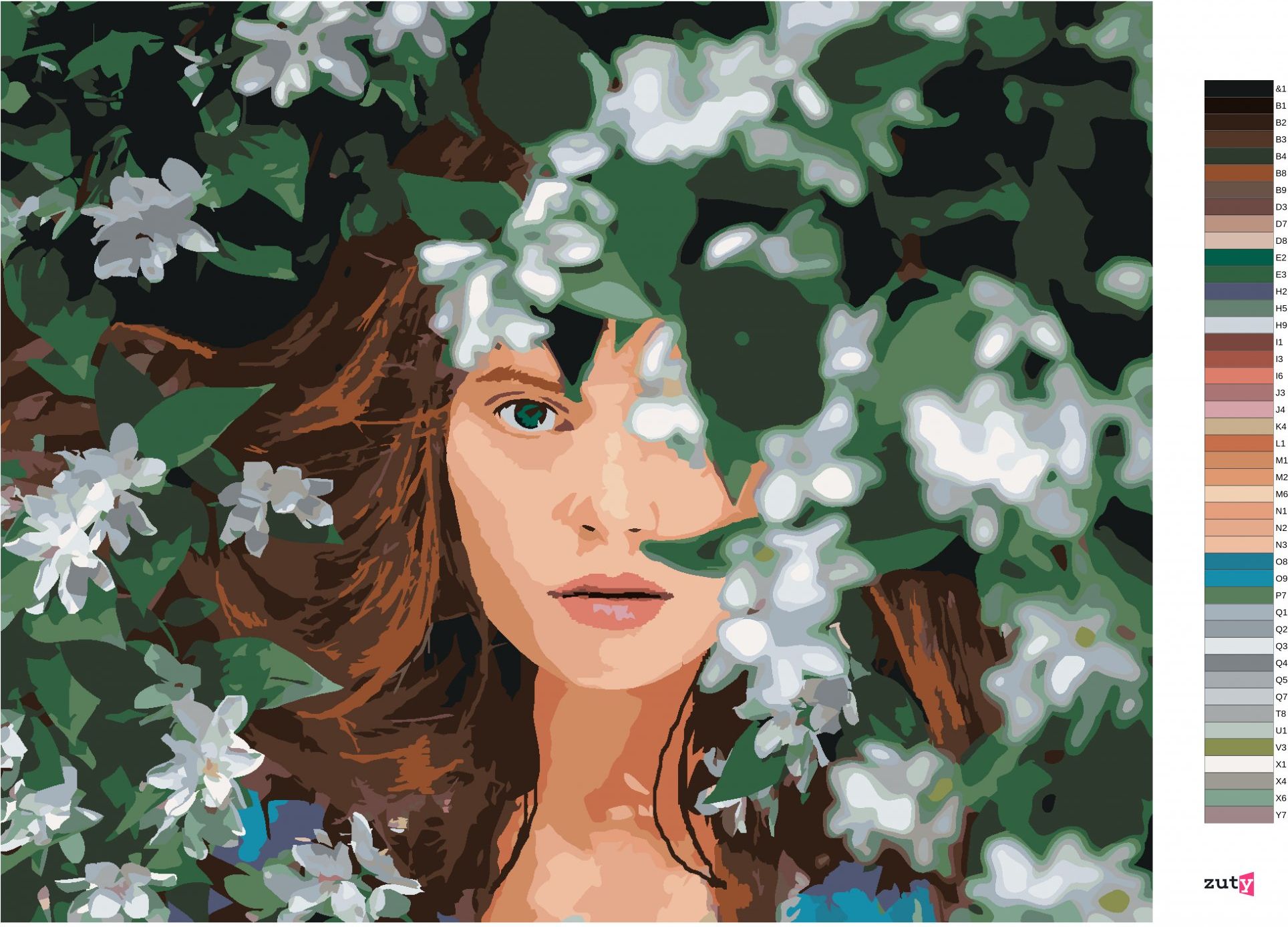 zuty Malování podle čísel - ZRZAVÁ ŽENA A BÍLÉ KVĚTINY - Rozměr: 40x50 cm, Rámování: Varianta: bez rámu a bez vypnutí plátna - obrázek 6