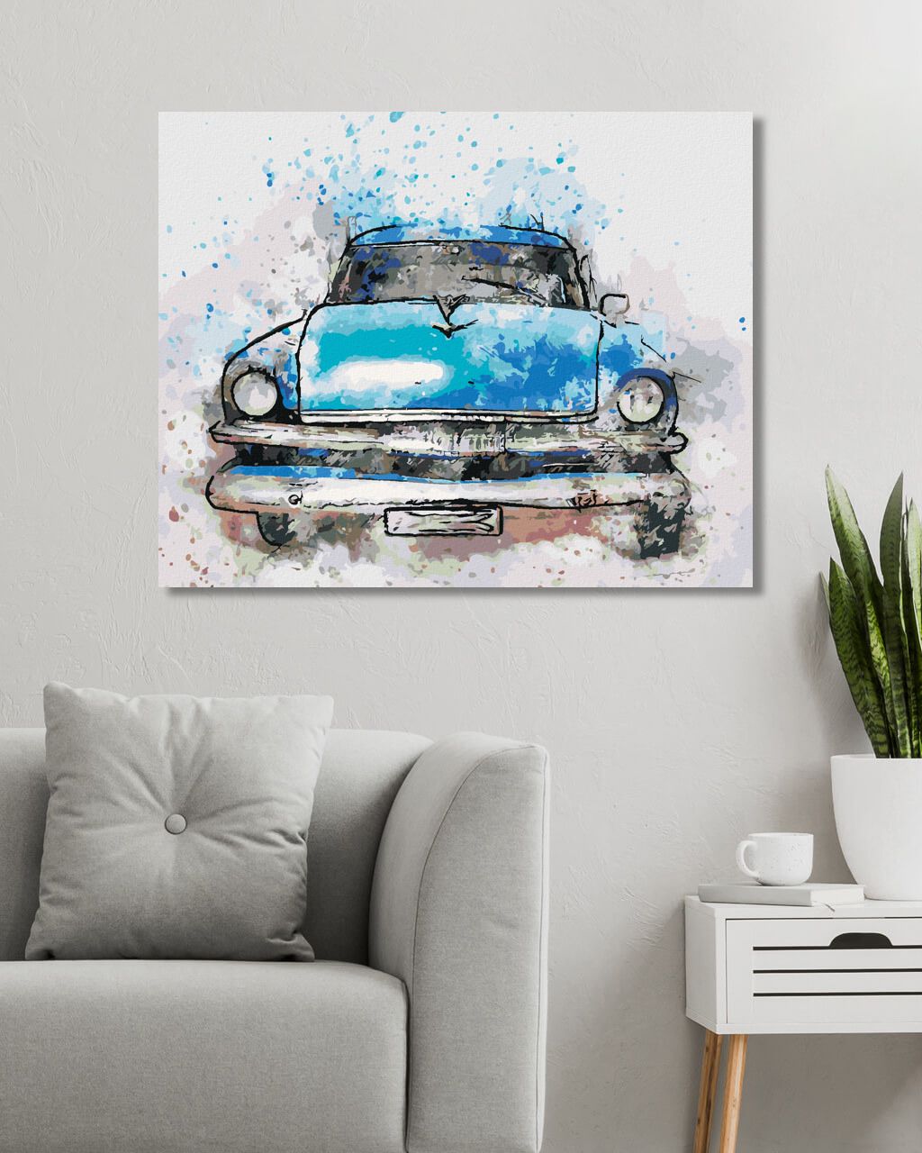 zuty Malování podle čísel - MALOVANÉ MODRÉ AUTO - Rozměr: 40x50 cm, Rámování: Varianta: vypnuté plátno na rám - obrázek 2
