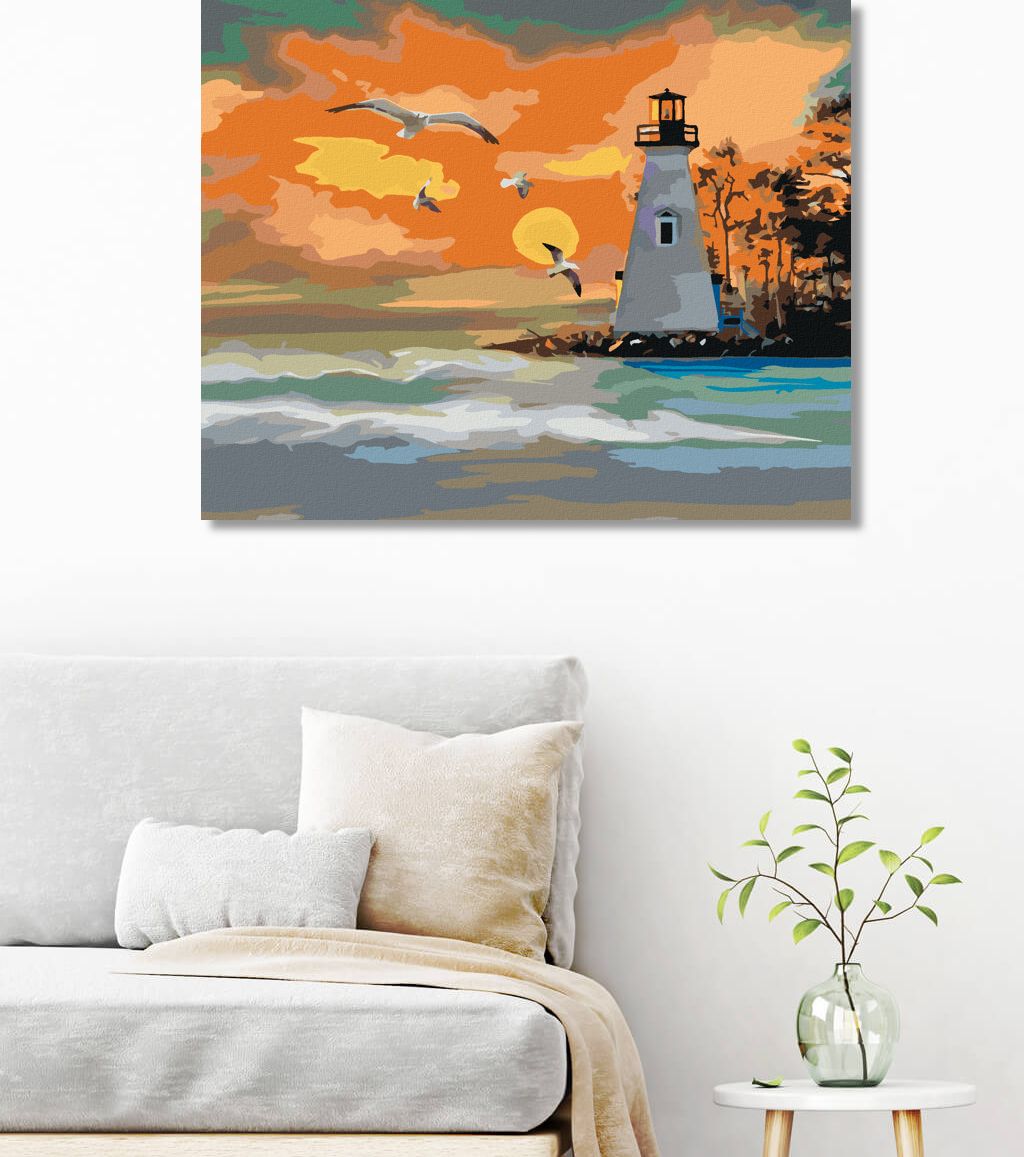 zuty Malování podle čísel - ZÁPAD SLUNCE A MAJÁK - Rozměr: 40x50 cm, Rámování: Varianta: vypnuté plátno na rám - obrázek 2