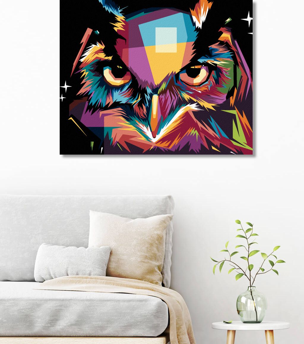 zuty Malování podle čísel - PORTRÉT BAREVNÁ SOVA - Rozměr: 40x50 cm, Rámování: Varianta: bez rámu a bez vypnutí plátna - obrázek 3