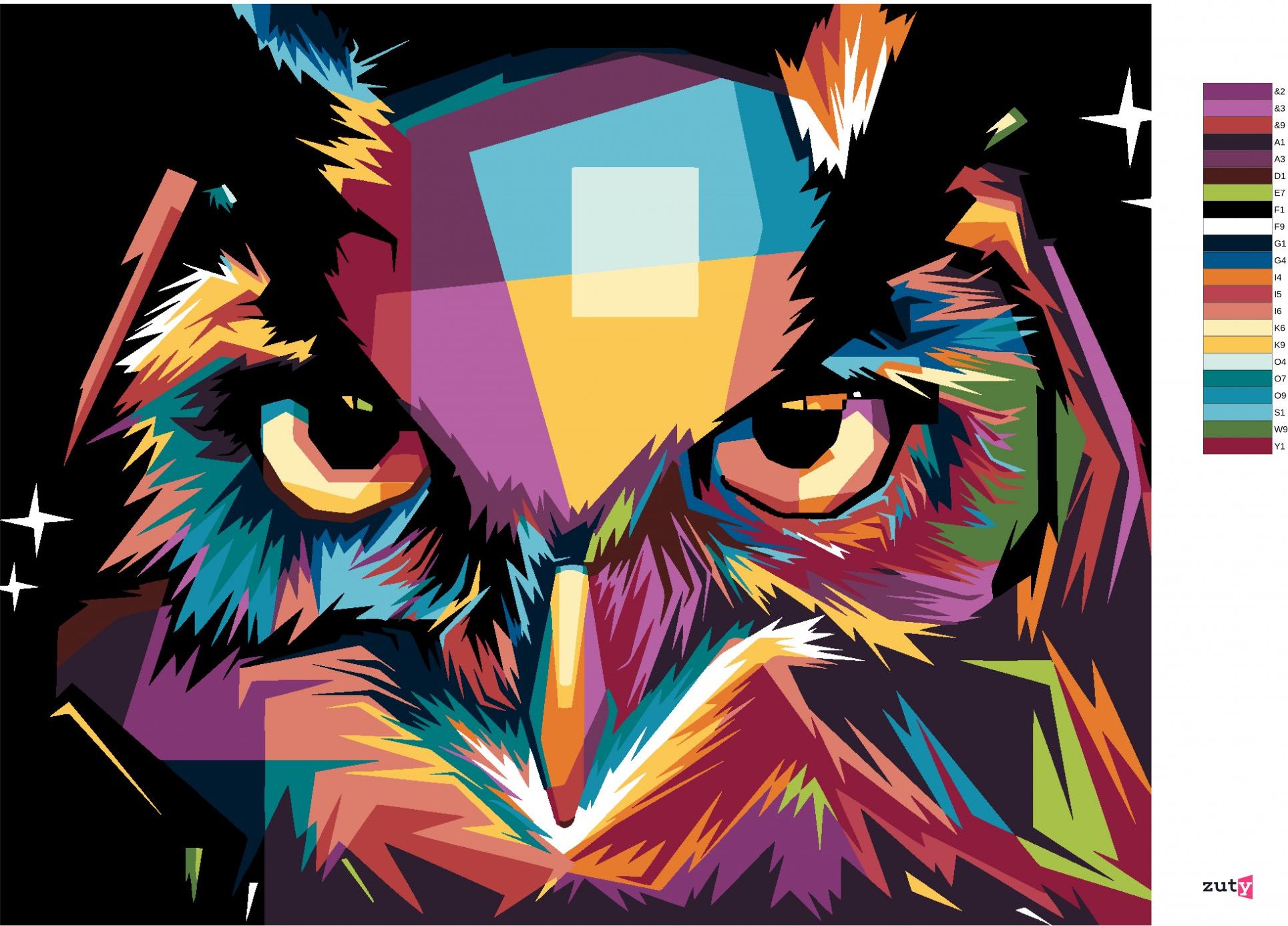 zuty Malování podle čísel - PORTRÉT BAREVNÁ SOVA - Rozměr: 40x50 cm, Rámování: Varianta: bez rámu a bez vypnutí plátna - obrázek 5